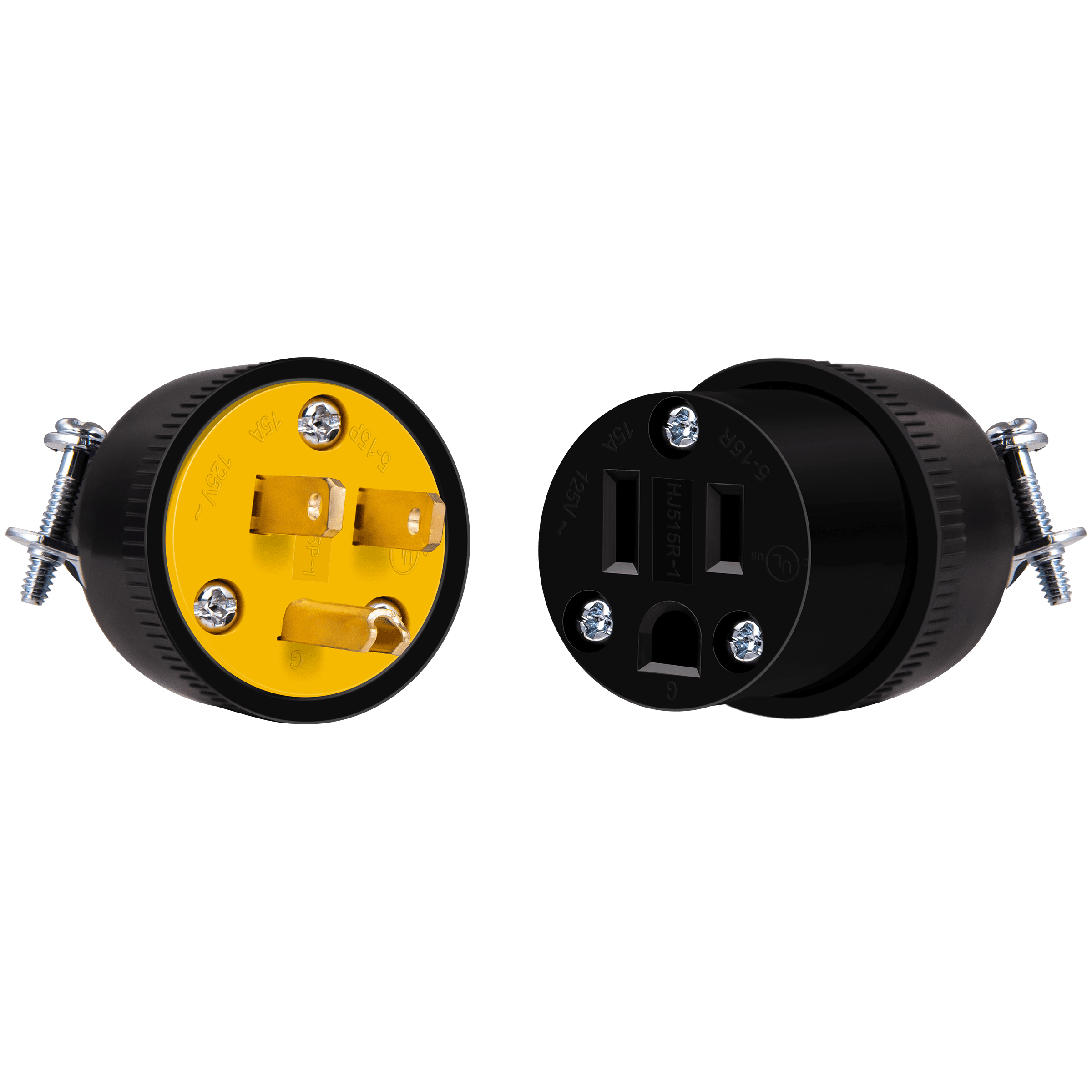 15 Amp 125Volt 60 Hz Straight Blade Plug and Connector Combo NEMA 5-15P/R - Black