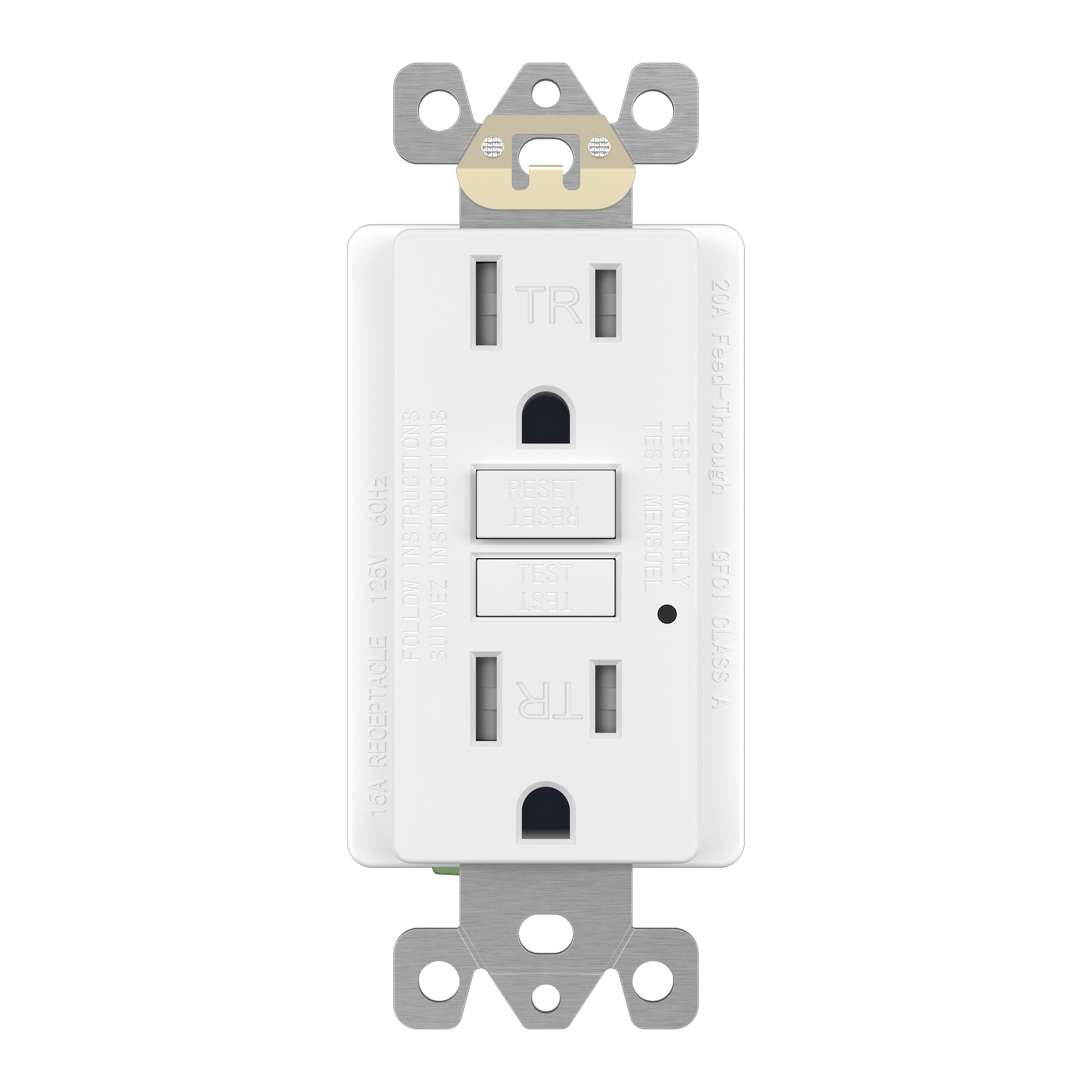 15A GFCI Tamper-Resistant Outlet, Self Testing, Self Grounding with LED Indicator Light - White