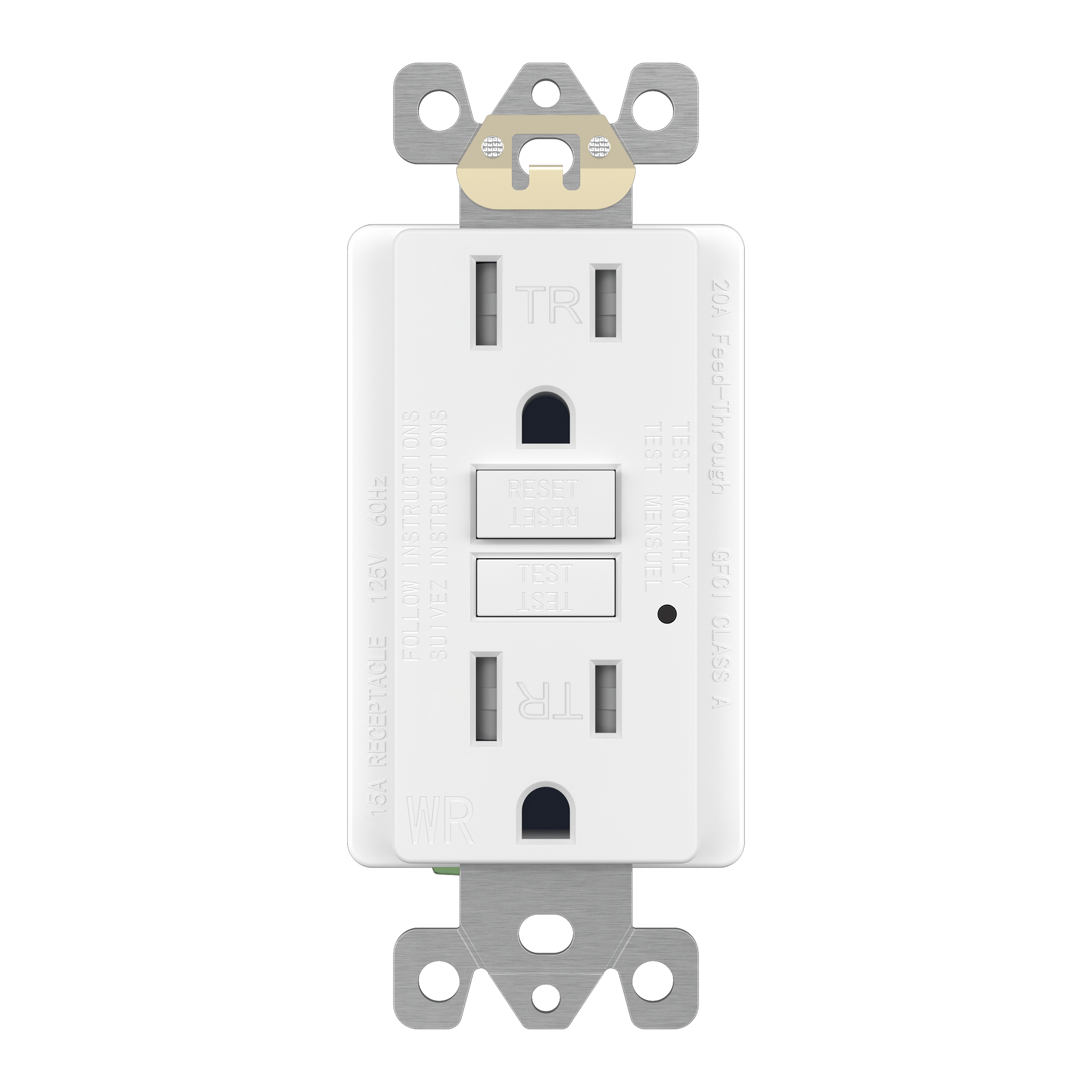 15A GFCI Tamper Weather-Resistant Outlet, Self Testing, Self Grounding with LED Indicator Light - White
