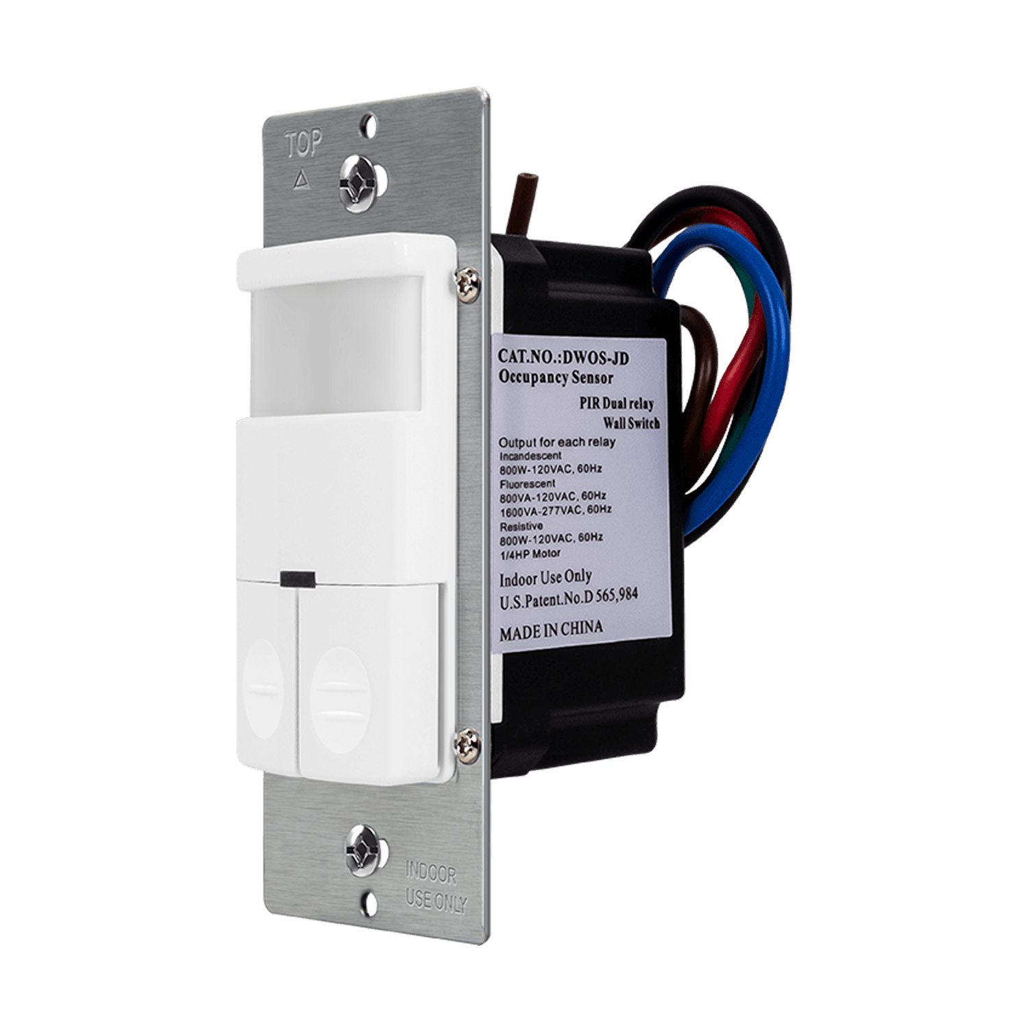 180° PIR Occupancy/Vacancy Motion Sensor Wall Switch with Dual Relay, Secured Ground Wire Required, Single Pole - White view 2