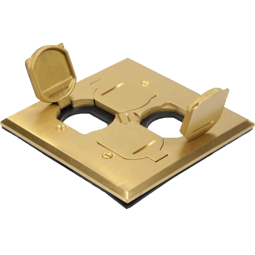 2-Gang Floor Box Cover With Flip Lid - Brass