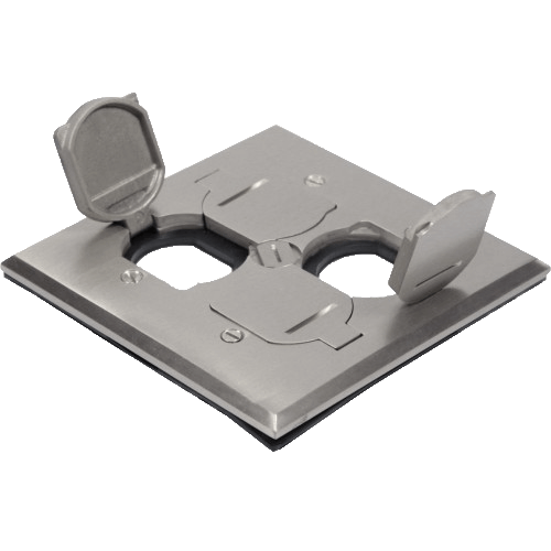 2-Gang Floor Box Cover With Flip Lid - Nickel-Plated-Brass