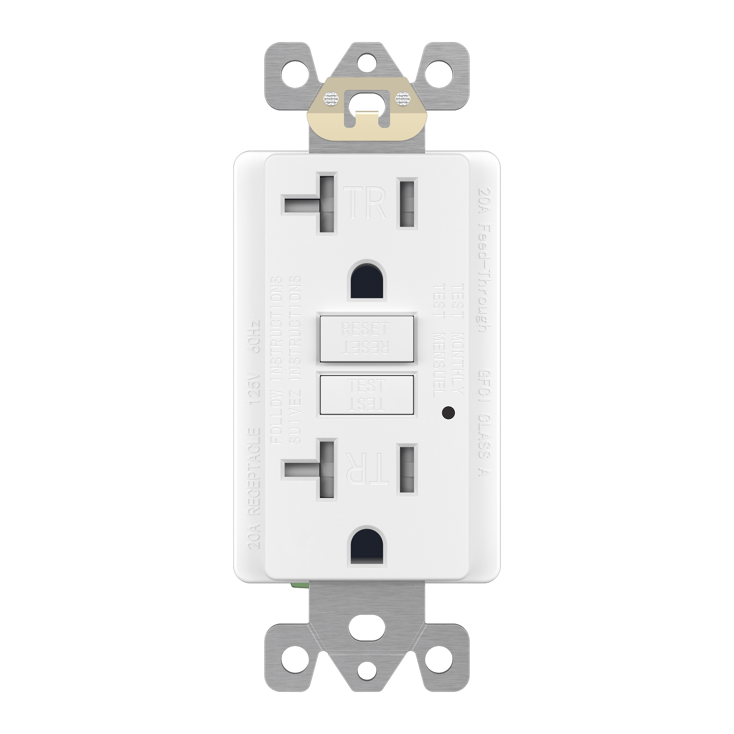 20A GFCI Tamper-Resistant Outlet, Self Testing, Self Grounding with LED Indicator Light - White