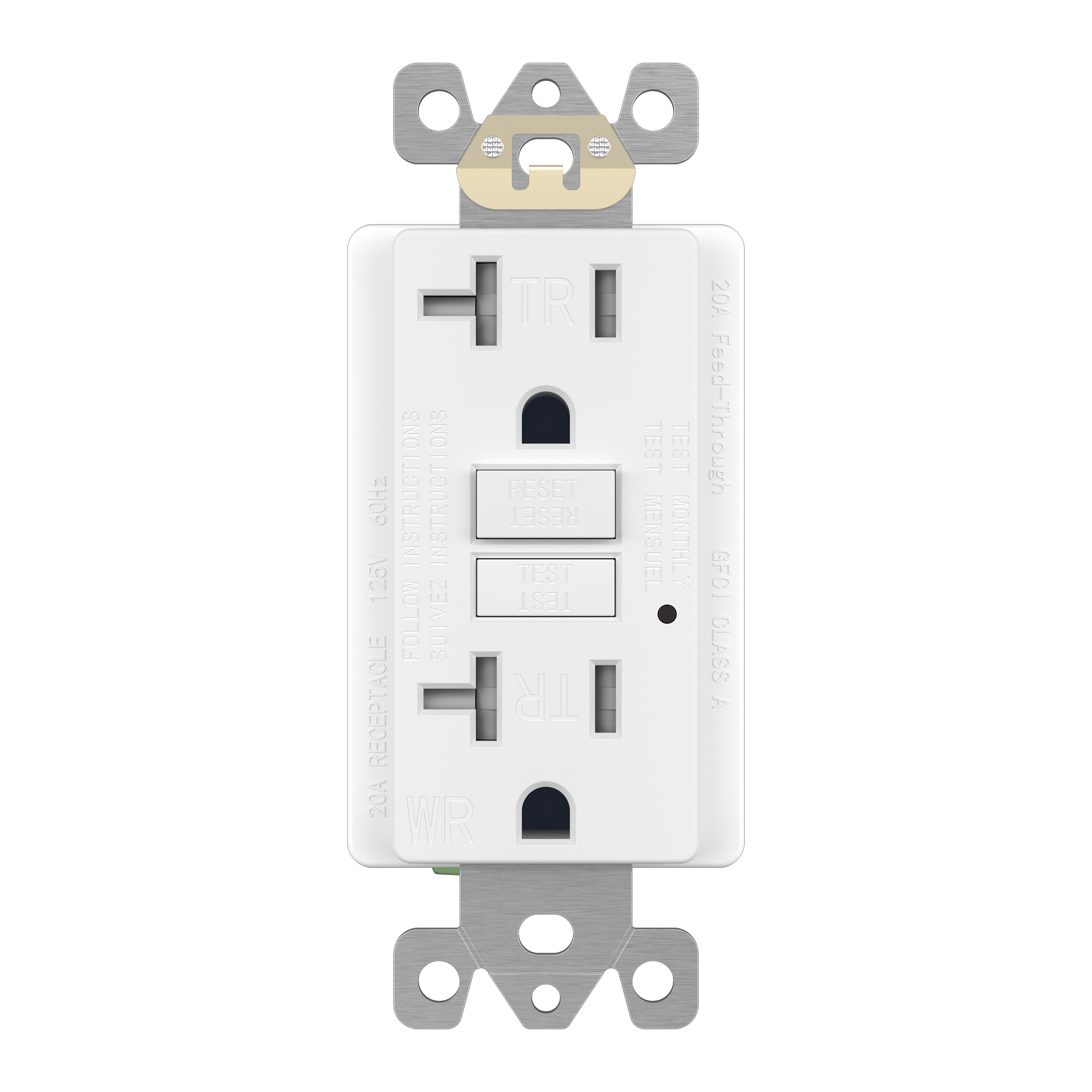 20A GFCI Tamper Weather-Resistant Outlet, Self Testing, Self Grounding with LED Indicator Light - White