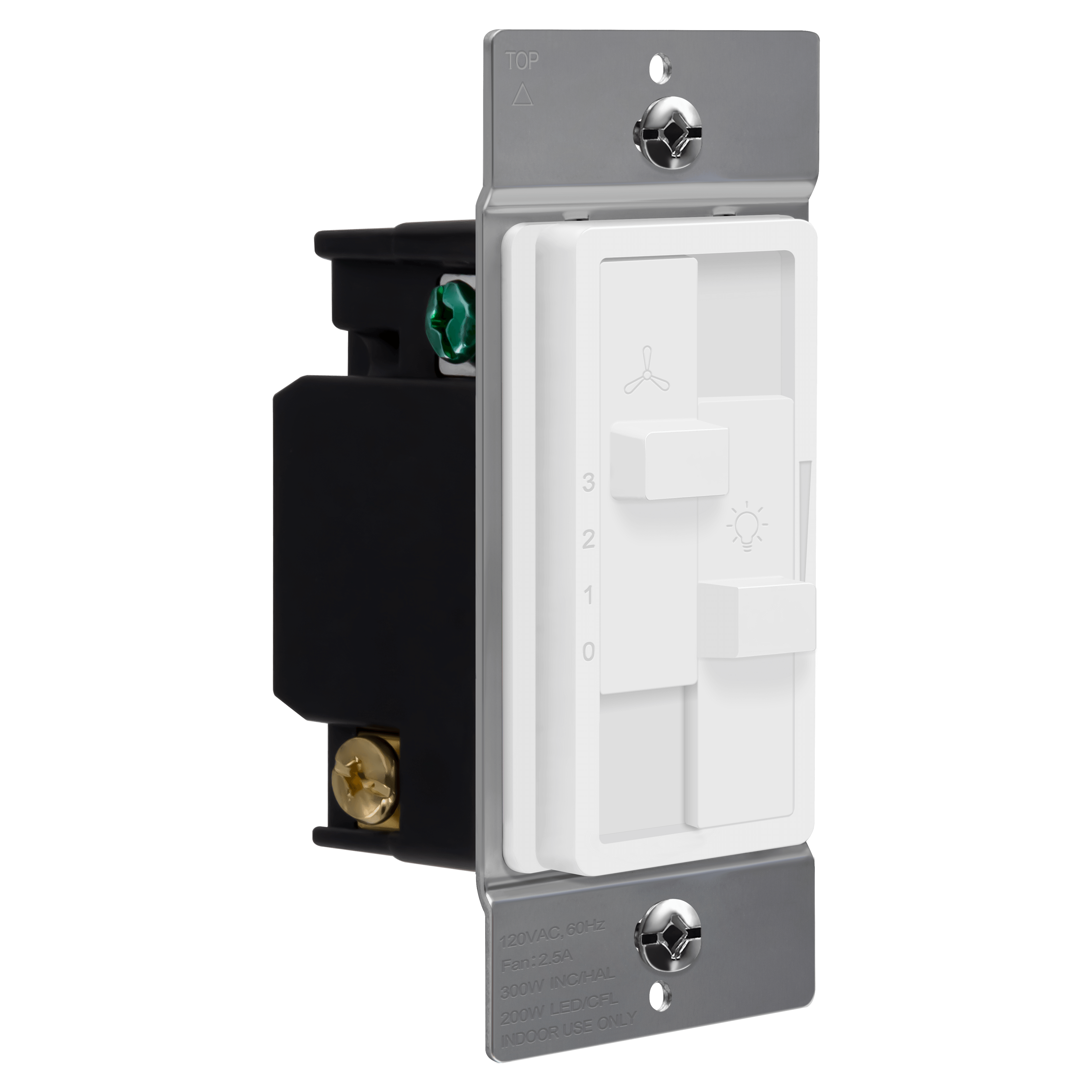3-Speed Slide Fan Control & LED Dimmer - White view 2