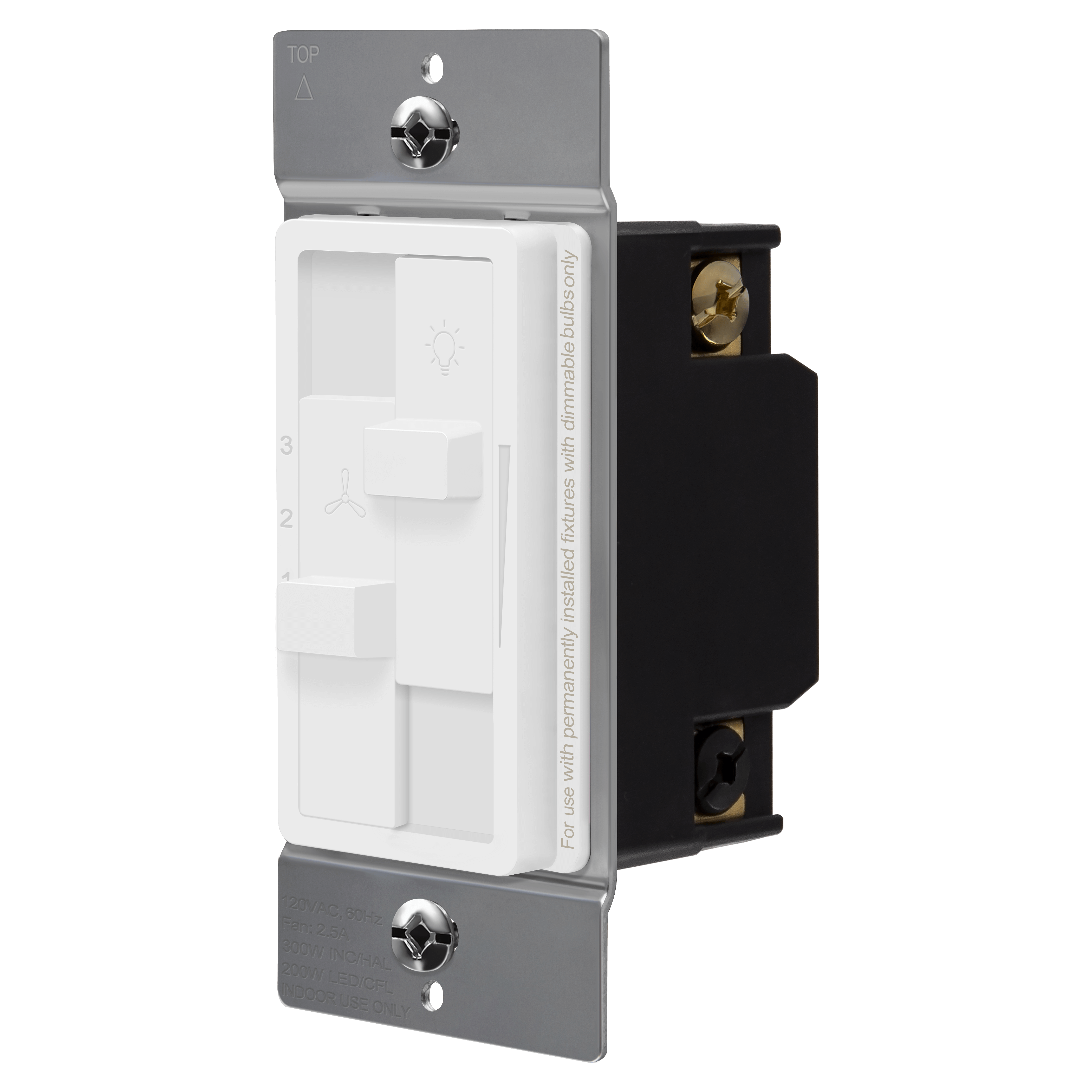 3-Speed Slide Fan Control & LED Dimmer - White view 3