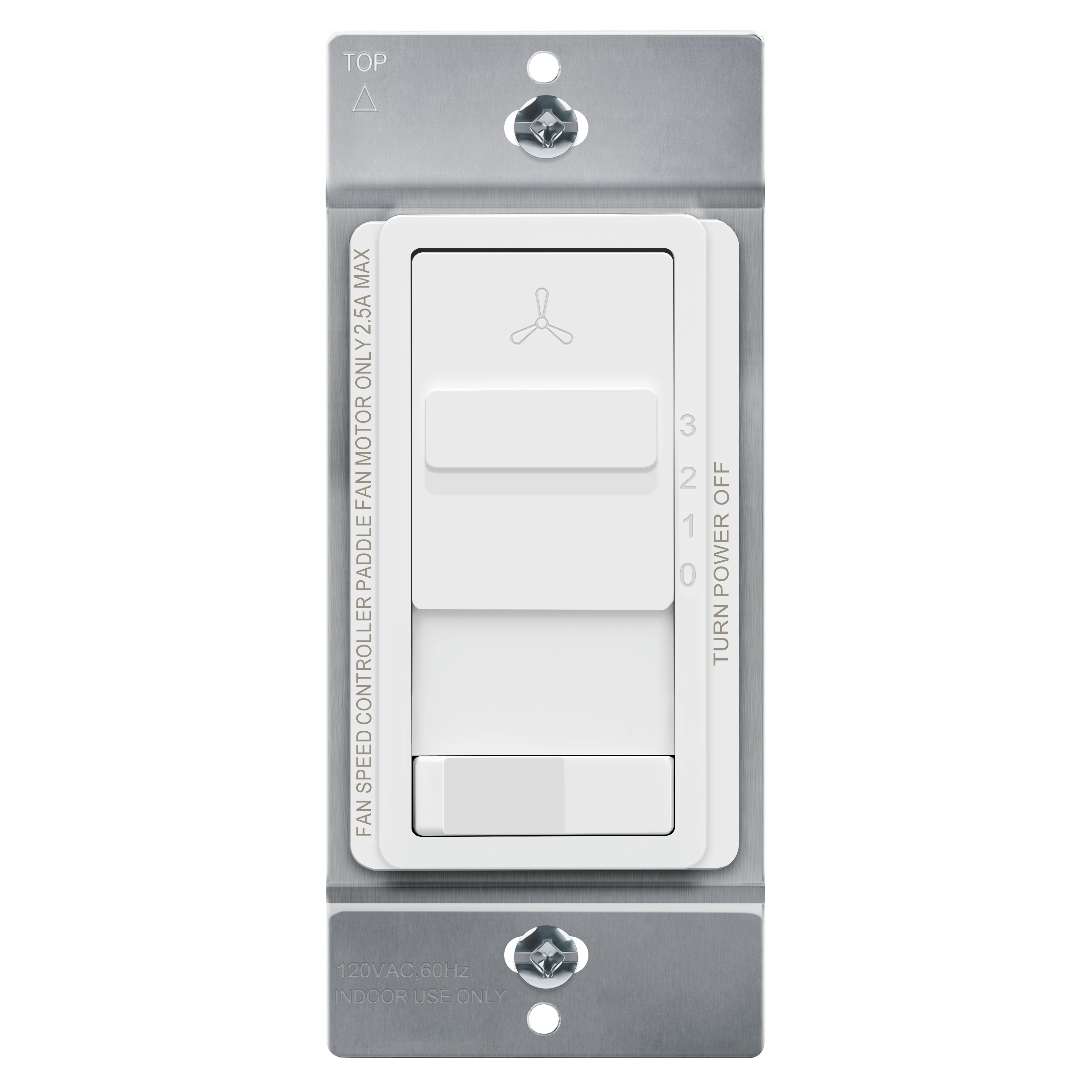 3-Speed Slide Fan Control & Light Switch - White