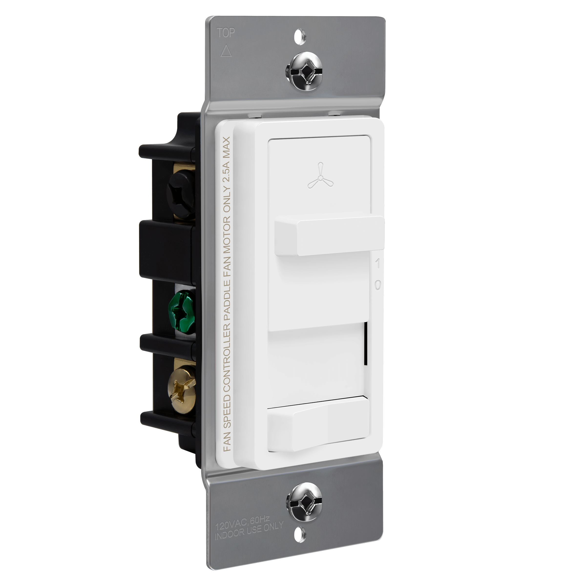 3-Speed Slide Fan Control & Light Switch - White view 2
