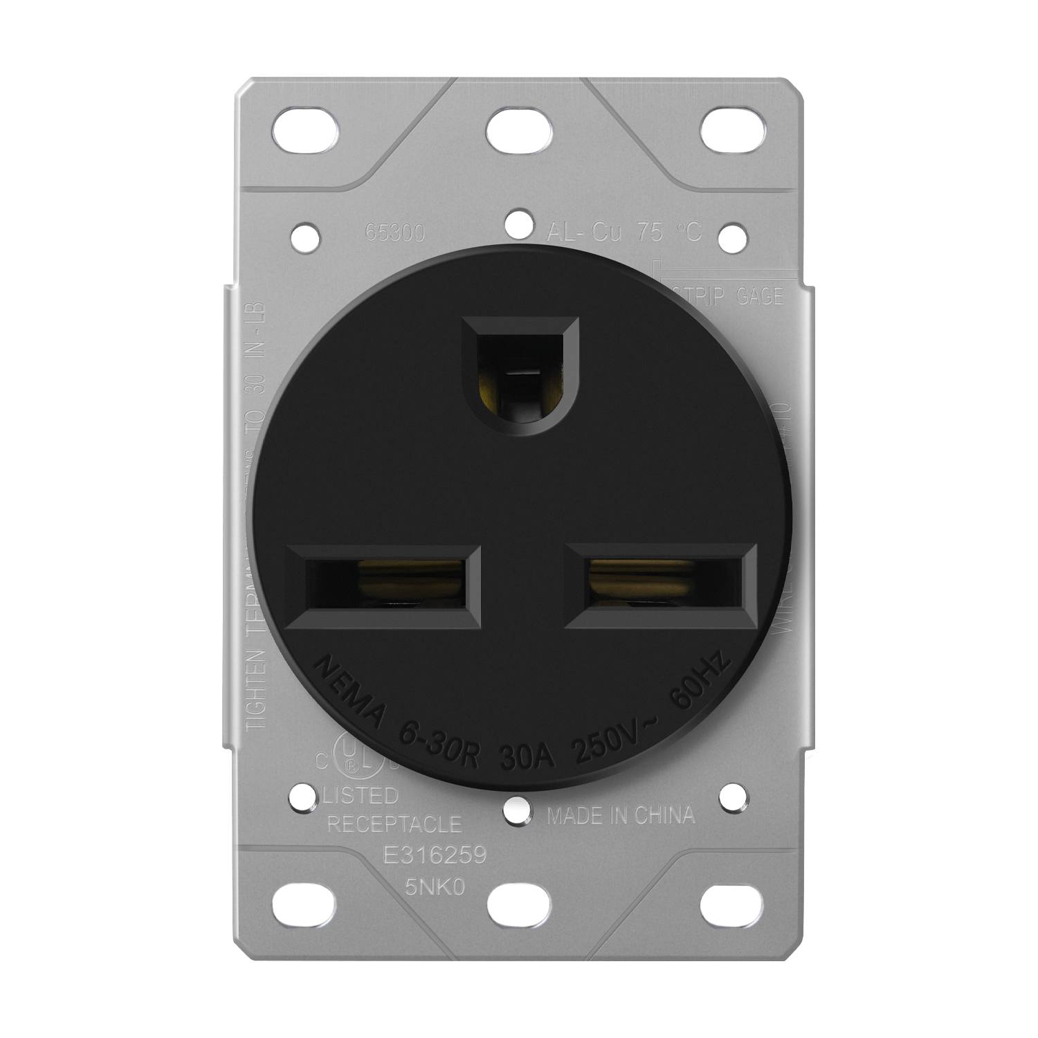 30 Amp, 250V, 2-Pole, 3-Wire, NEMA 6-30R - Black