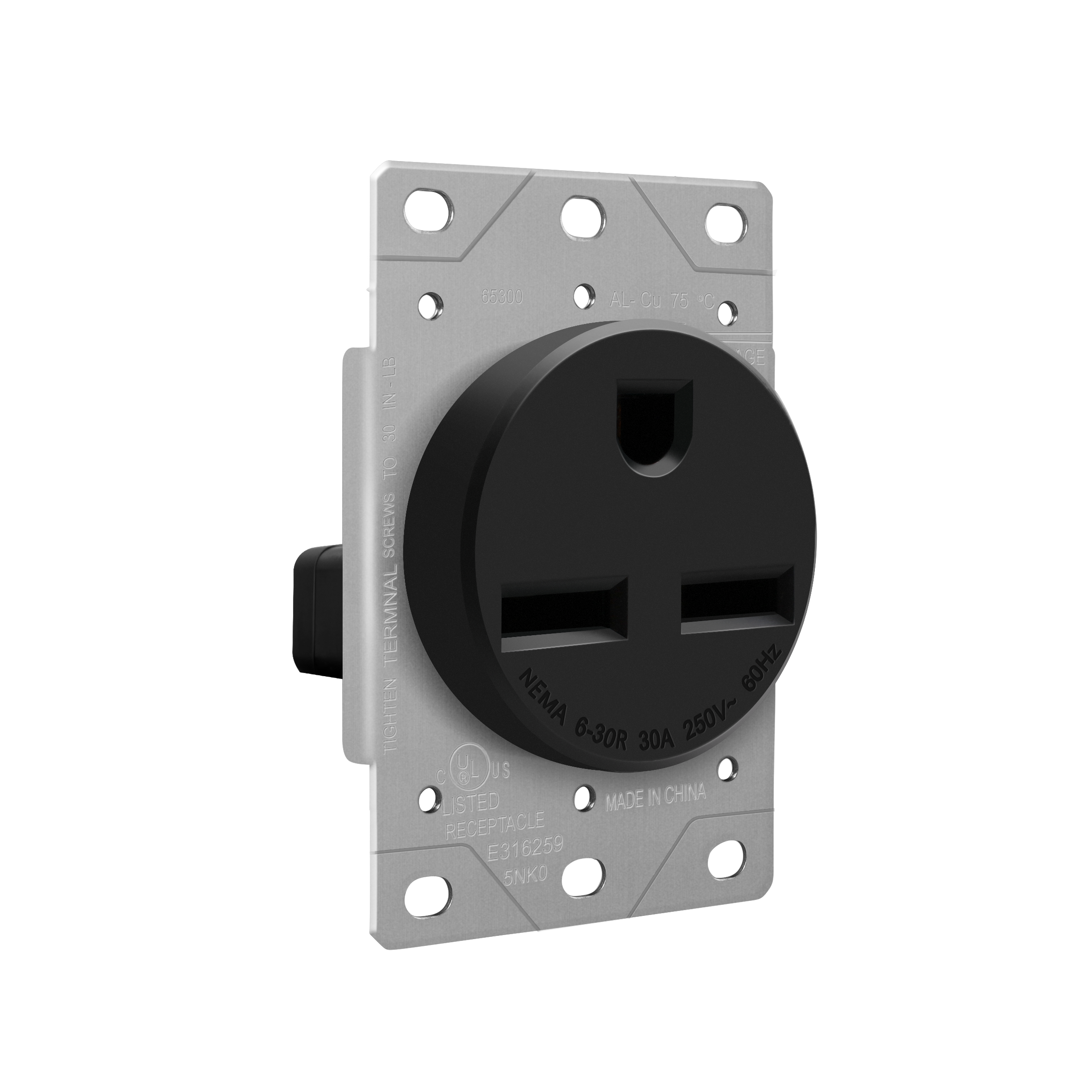 30 Amp, 250V, 2-Pole, 3-Wire, NEMA 6-30R - Black view 2
