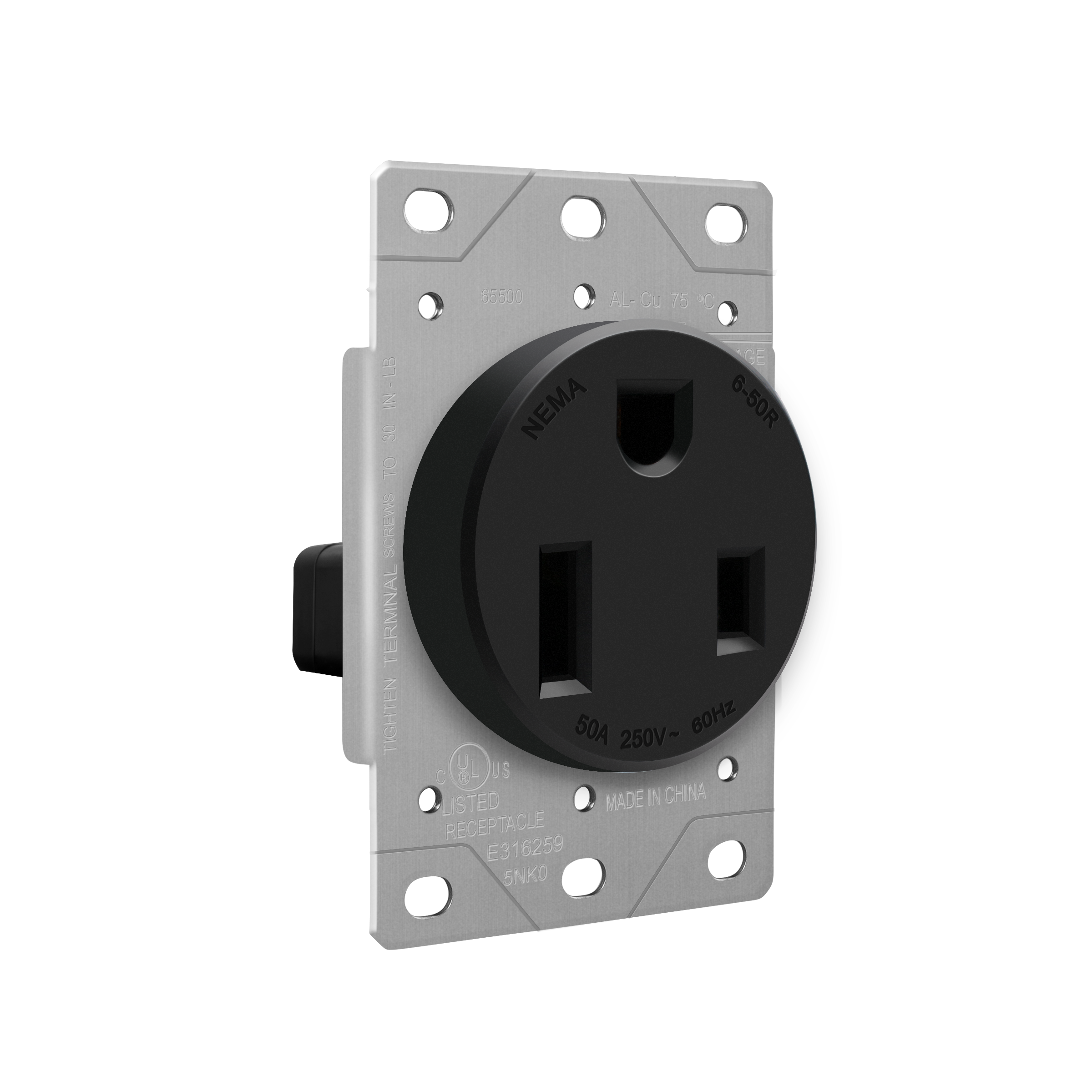 50 Amp, 250V, 2-Pole, 3-Wire, NEMA 6-50R - Black view 2