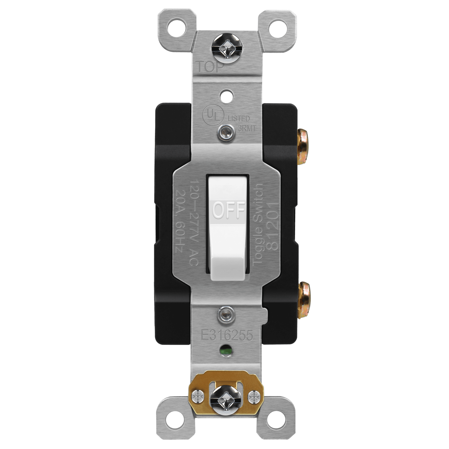 Antimicrobial Industrial Toggle Switch 20A, Single Pole - White