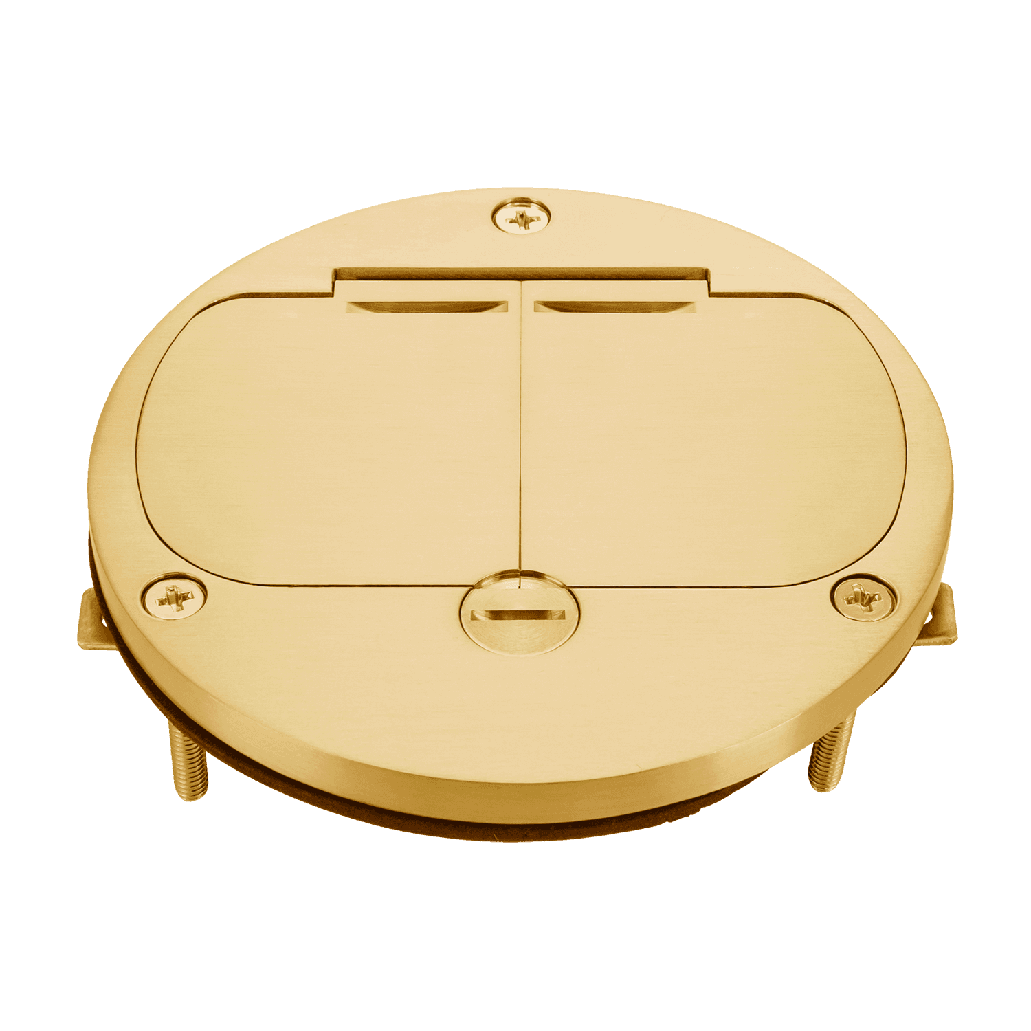 4” Dia. Flush Round Dual Flip Lid Cover Plate with 20A Duplex Tamper & Weather Resistant Receptacle - Brass