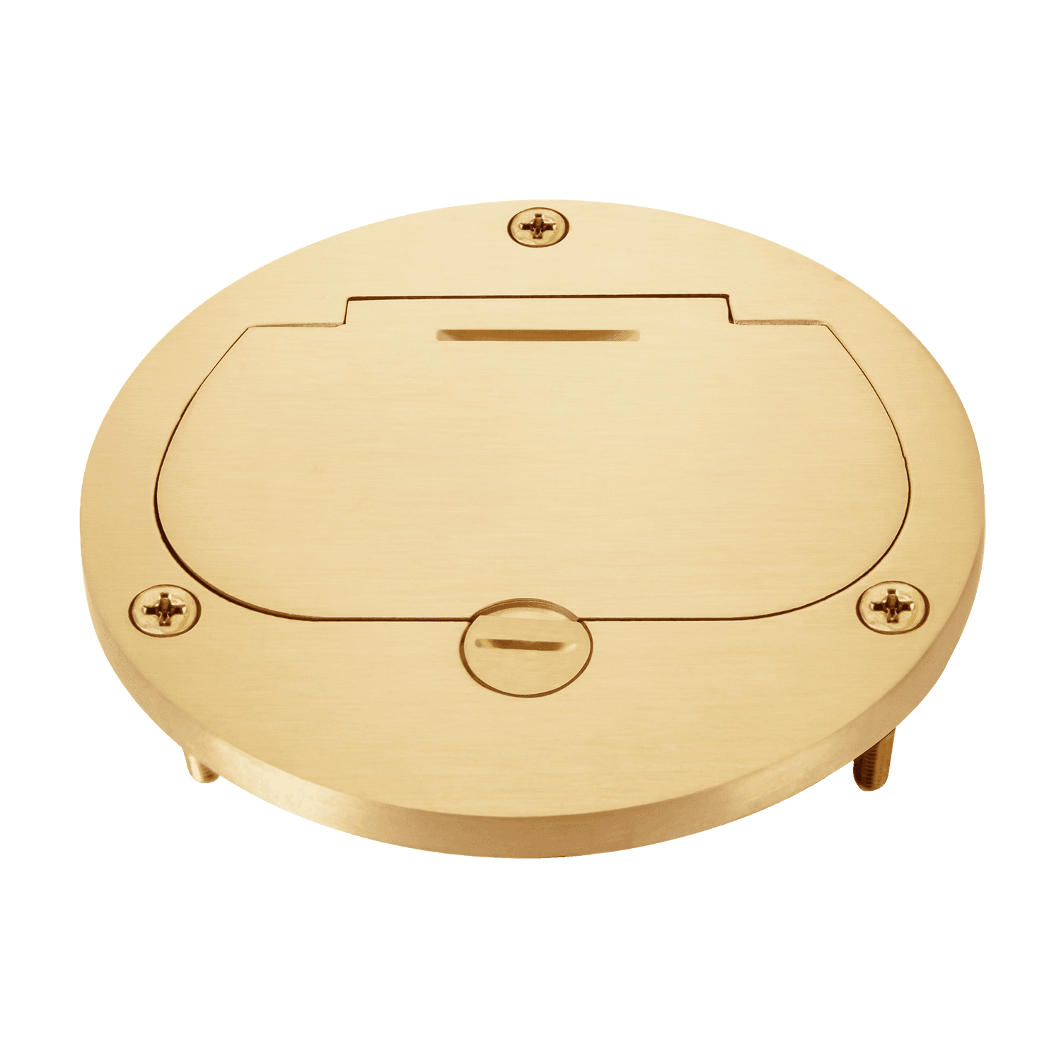 4” Dia. Flush Round Flip Lid Cover Plate with 20A Duplex Tamper & Weather Resistant Receptacle - Brass