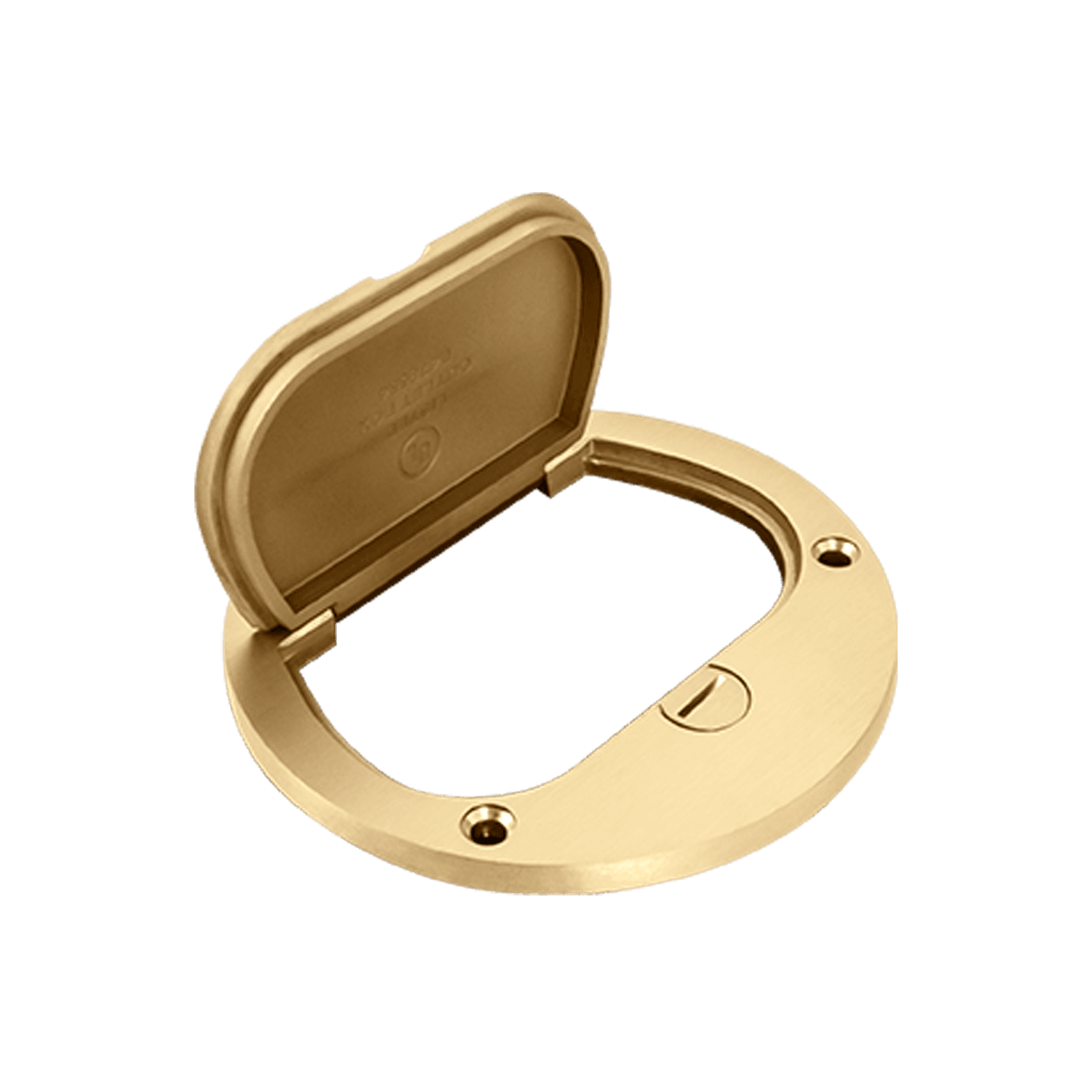4” Dia. Flush Round Flip Lid Cover Plate with 20A Duplex Tamper & Weather Resistant Receptacle - Brass view 2
