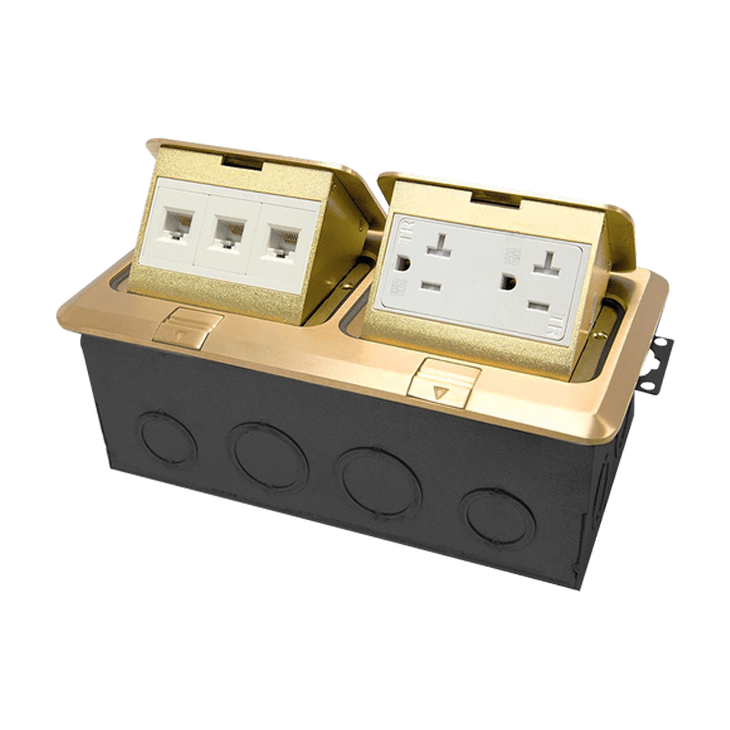 Two-Gang Pop-Up Floor Box Kit with 20A Decorator Duplex Tamper