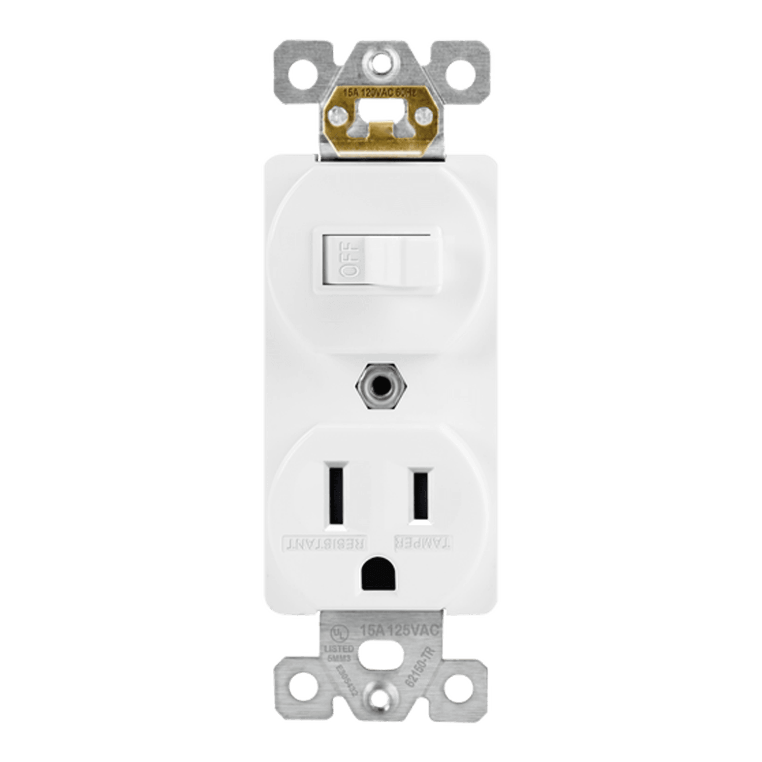 Combination 15A Switch/Tamper-Resistant Receptacle, Single Pole - White