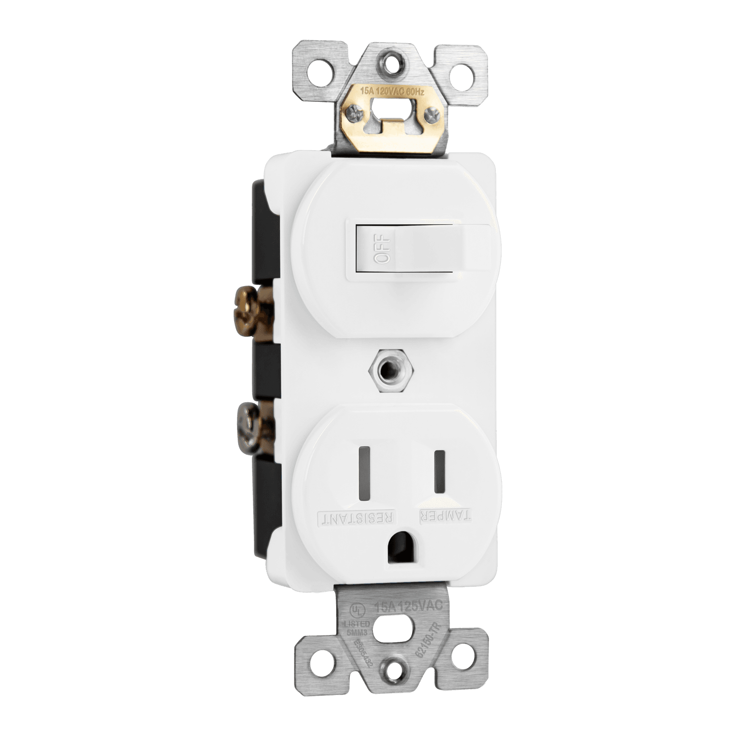Combination 15A Switch/Tamper-Resistant Receptacle, Single Pole - White view 2