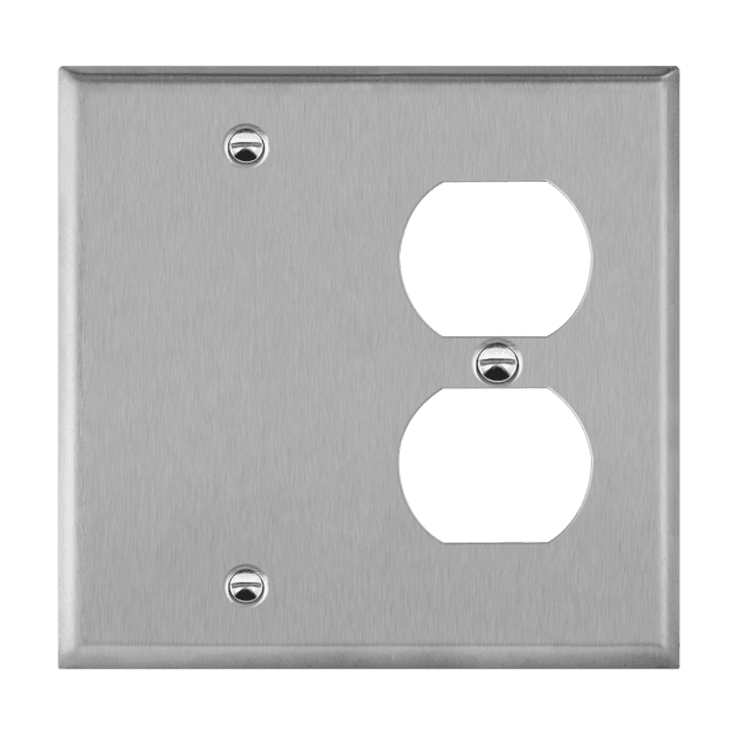 Combination Blank and Duplex Receptacle Two-Gang Metal Wall Plate - Silver