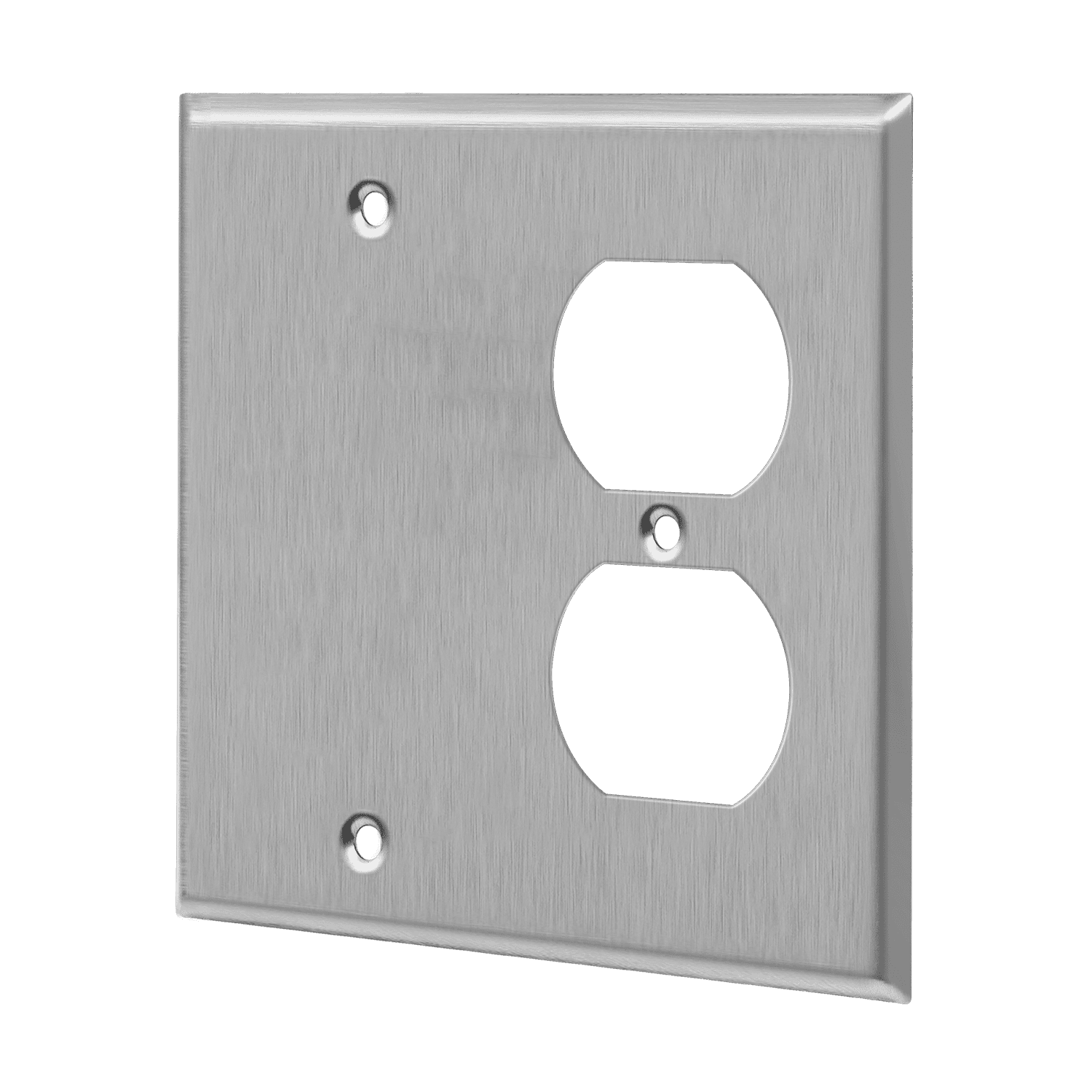 Combination Blank and Duplex Receptacle Two-Gang Metal Wall Plate - Silver view 2