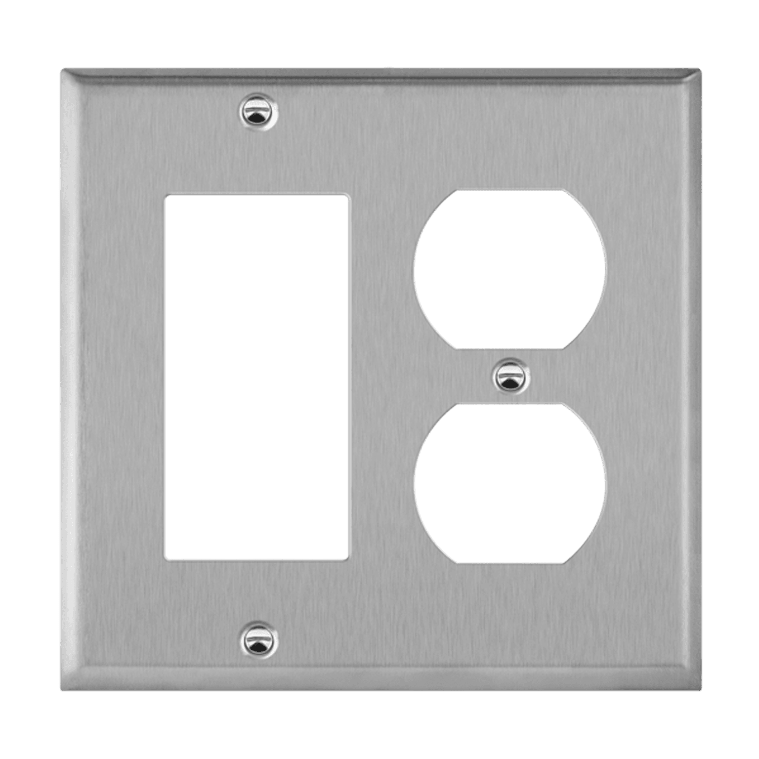 Combination Duplex Receptacle and Decorator/GFCI Two-Gang Metal Wall Plate - Silver
