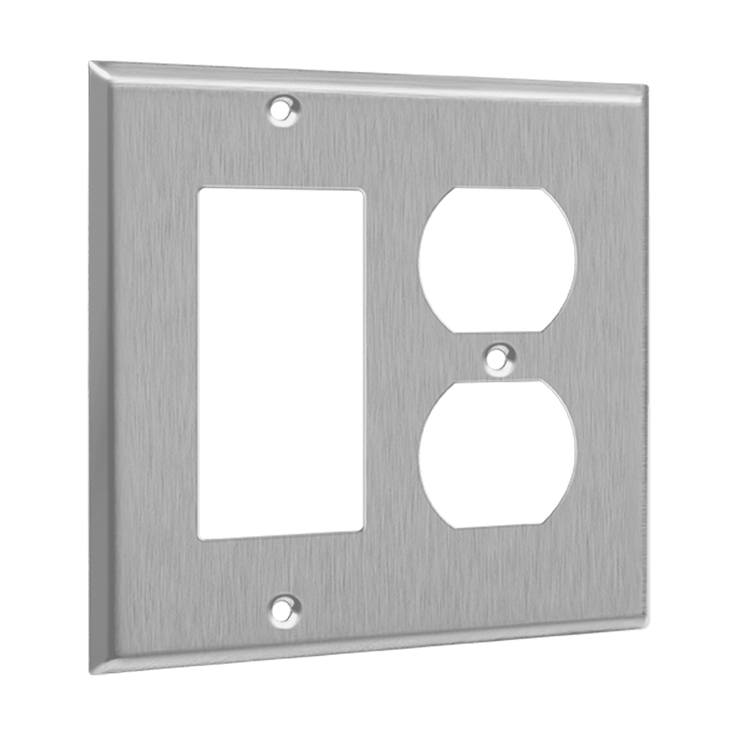 Combination Duplex Receptacle and Decorator/GFCI Two-Gang Metal Wall Plate - Silver view 2