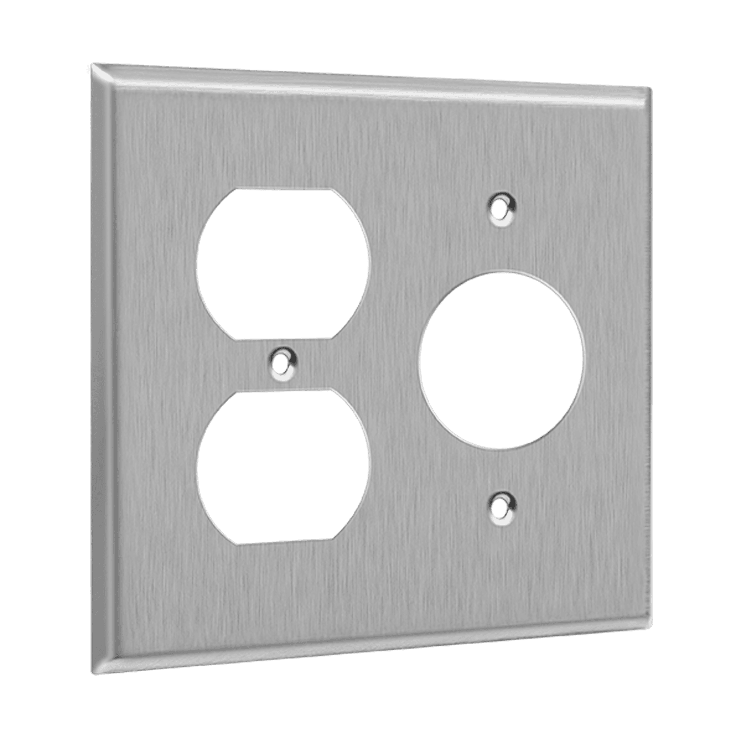 Combination Duplex Receptacle and Single Receptacle Two-Gang Metal Wall Plate - Silver view 2