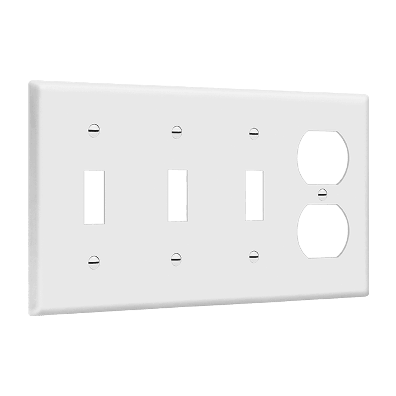 Combination Four-Gang Wall Plate 3 Toggles and Duplex Receptacle - White view 2