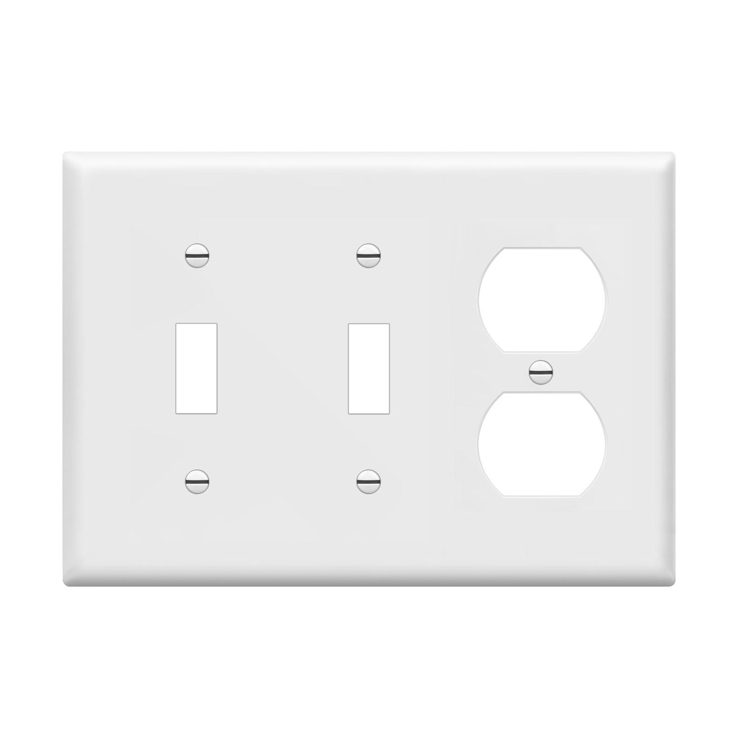 Combination Three-Gang Wall Plate 2 Toggles and Duplex Receptacle - White