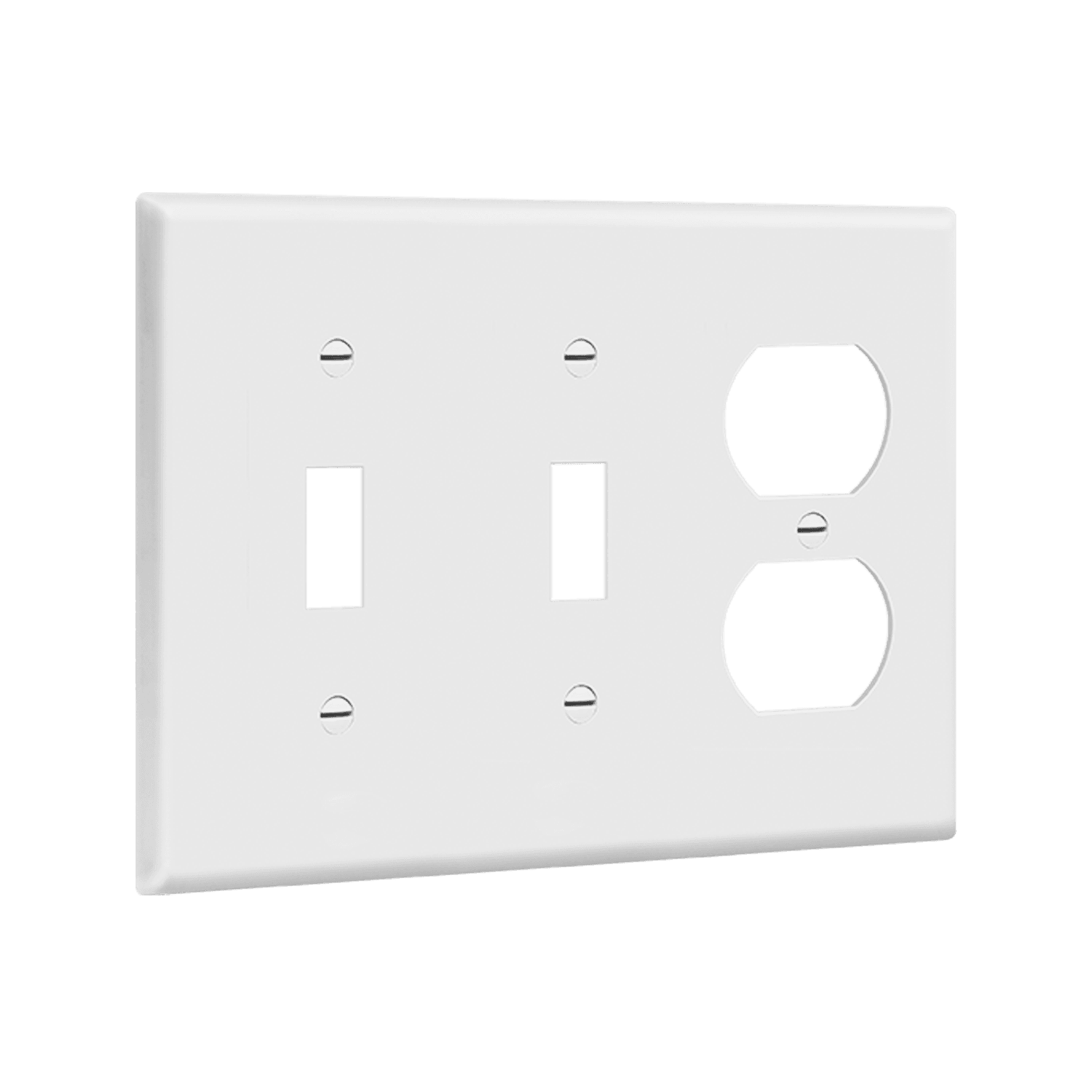 Combination Three-Gang Wall Plate 2 Toggles and Duplex Receptacle - White view 2