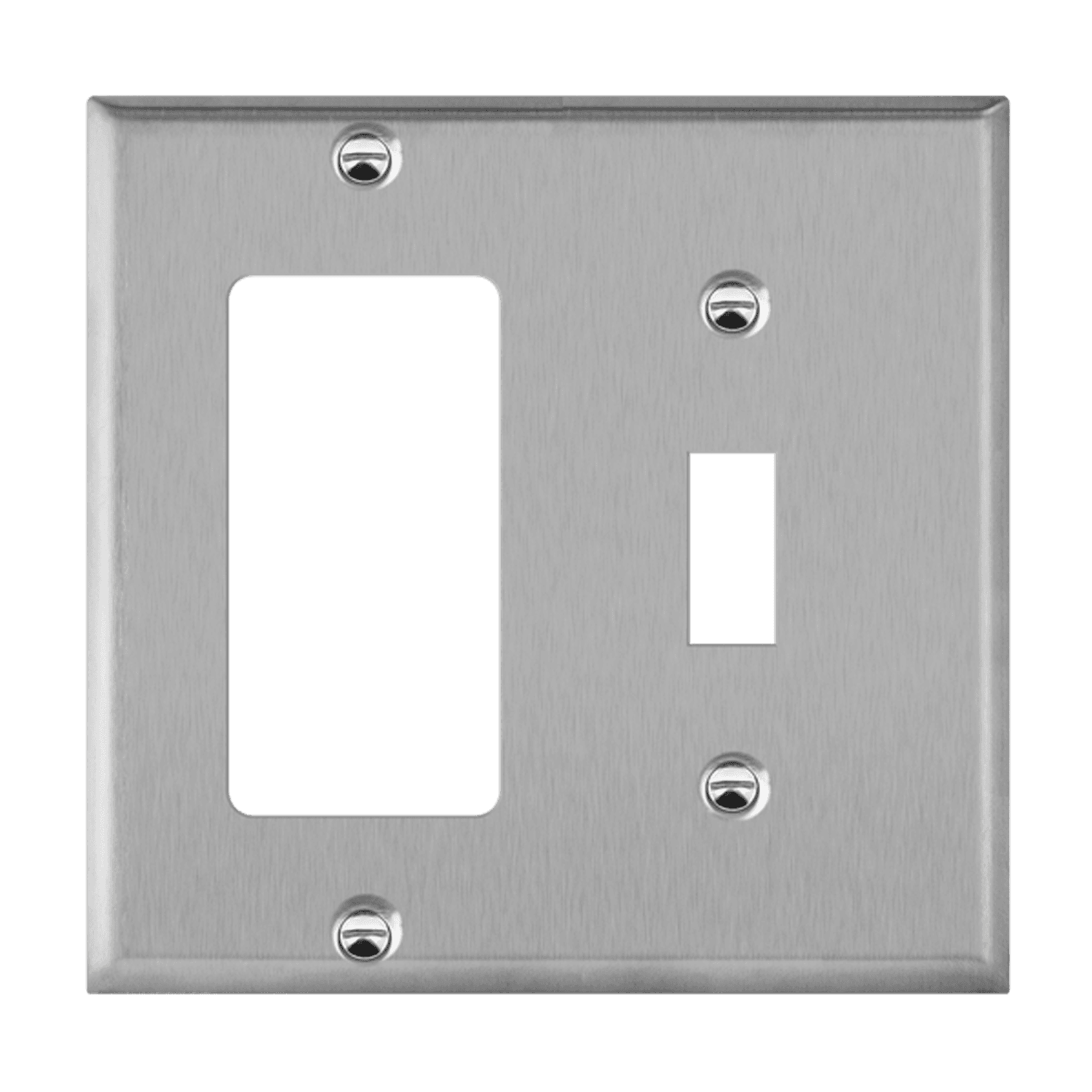 Combination Toggle and Decorator/GFCI Two-Gang Metal Wall Plate, Mid-Size - Silver