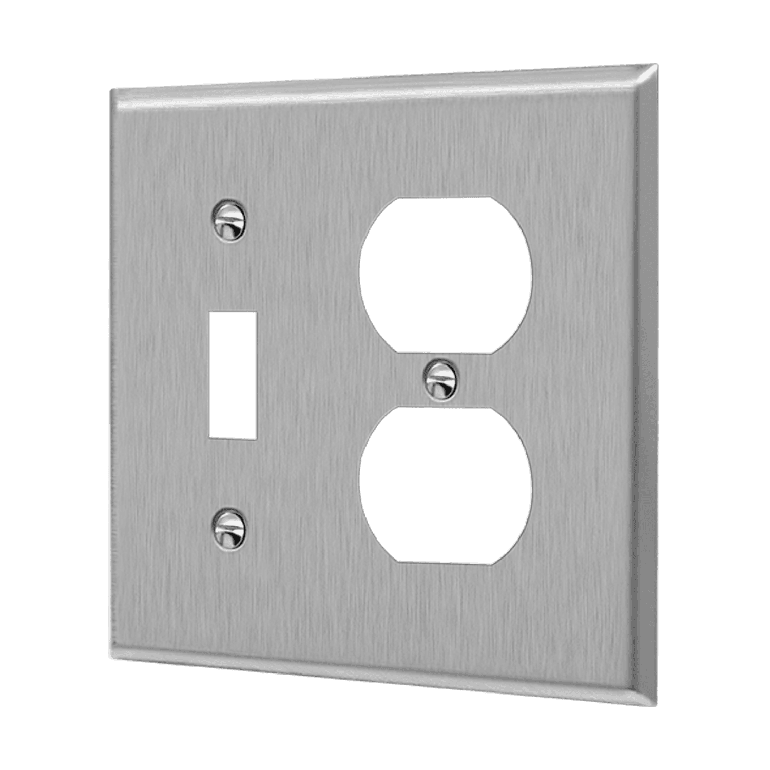Combination Toggle and Duplex Receptacle Two-Gang Metal Wall Plate - Silver view 2
