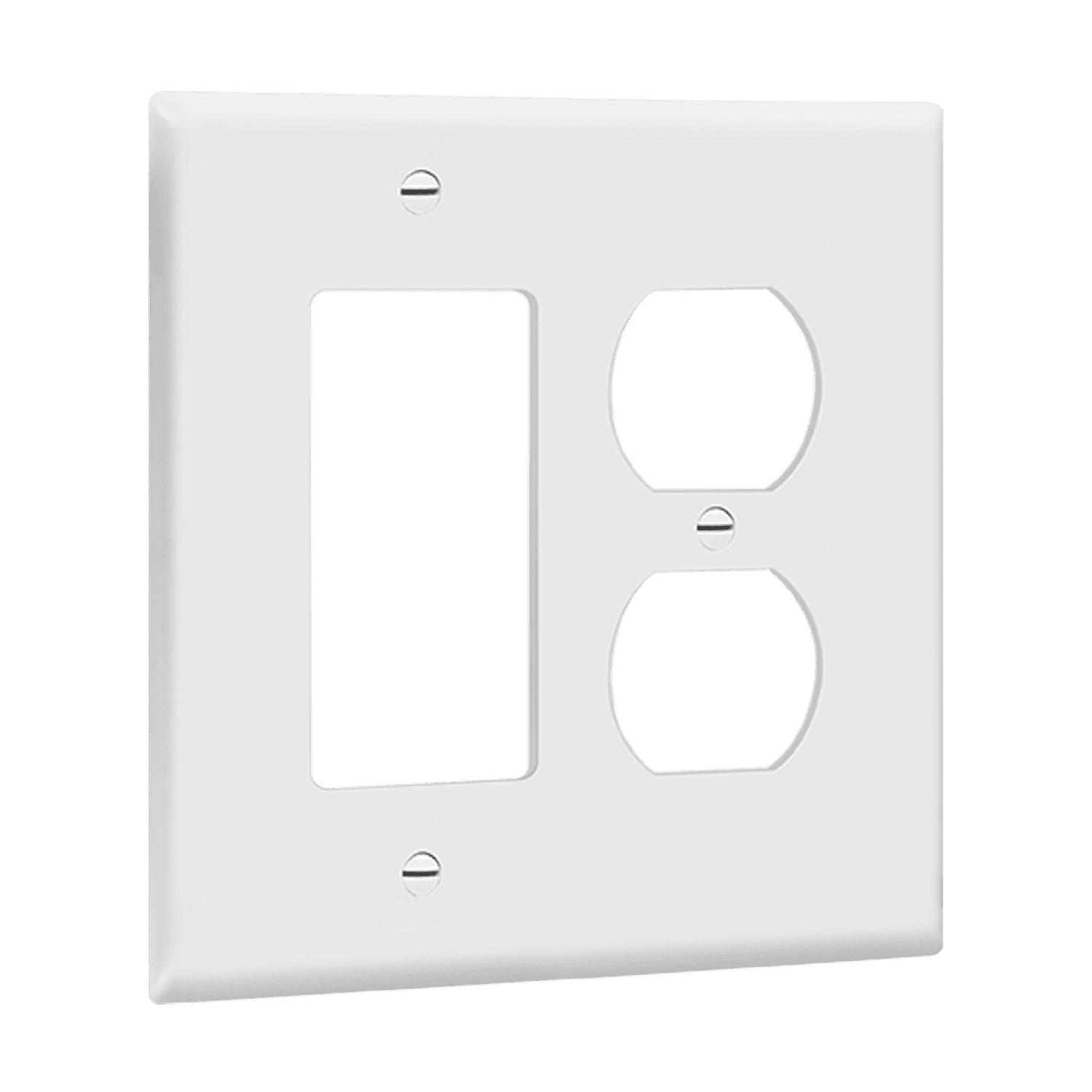 Combination Two-Gang Wall Plate Duplex Receptacle and Decorator/GFCI, Mid-Size - White view 2