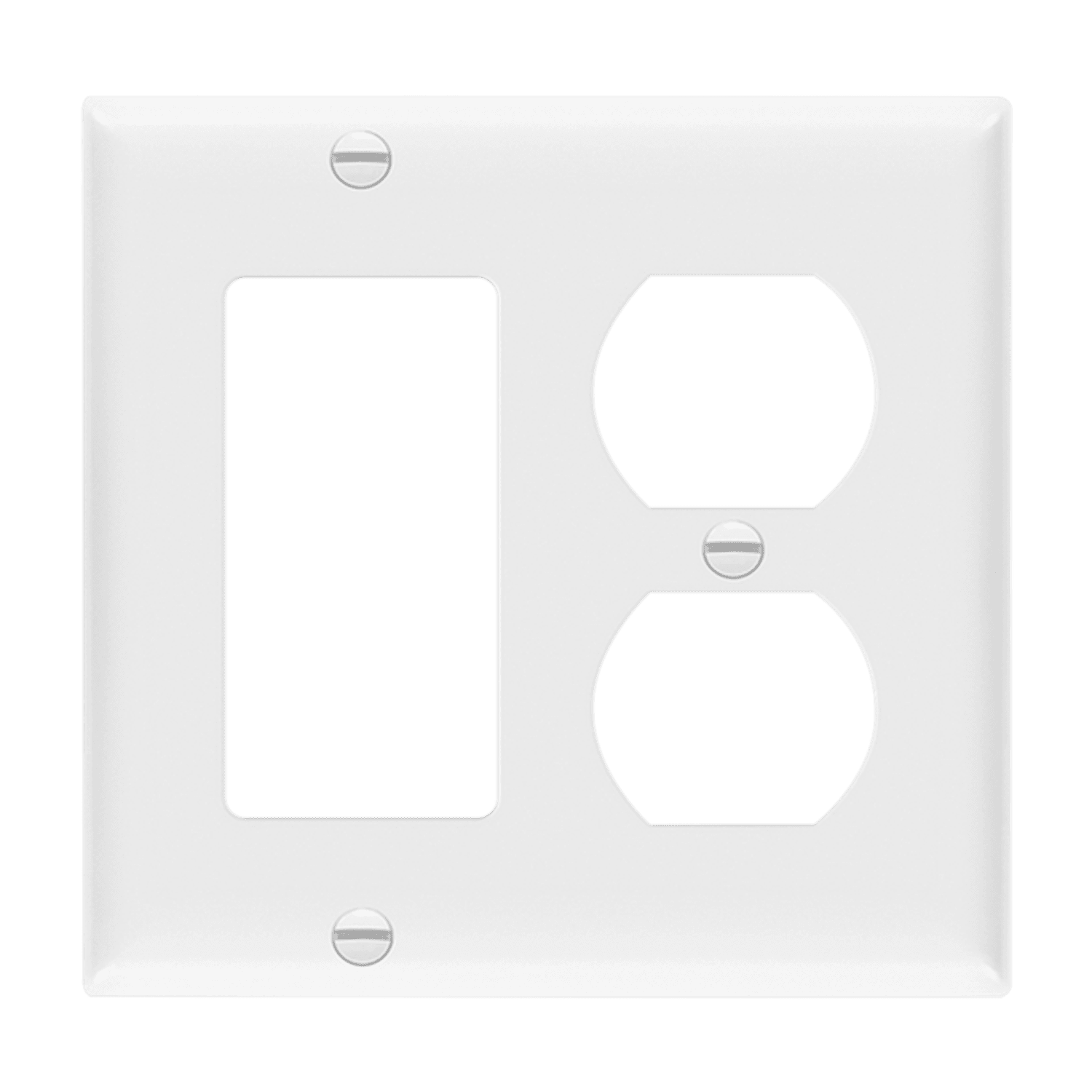 Combination Two-Gang Wall Plate Duplex Receptacle and Decorator/GFCI - White