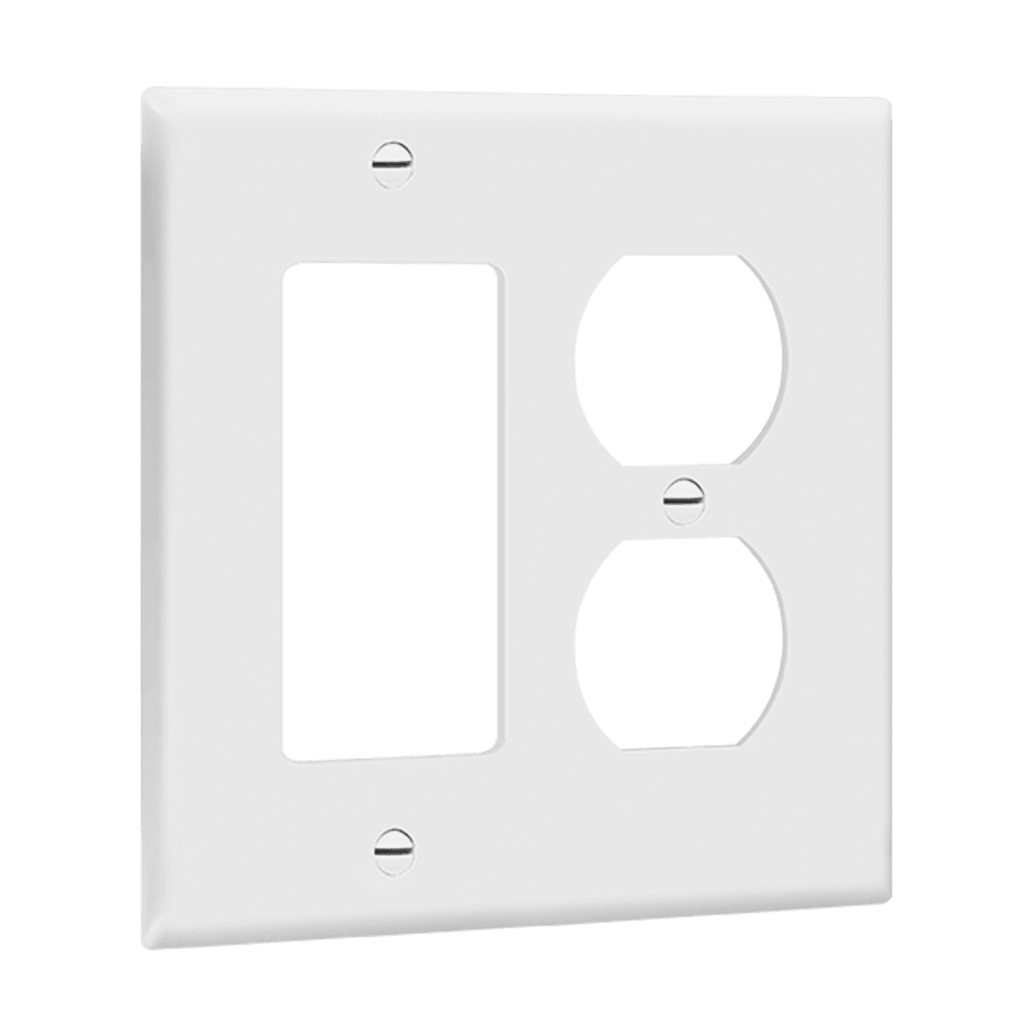 Combination Two-Gang Wall Plate Duplex Receptacle and Decorator/GFCI - White view 2