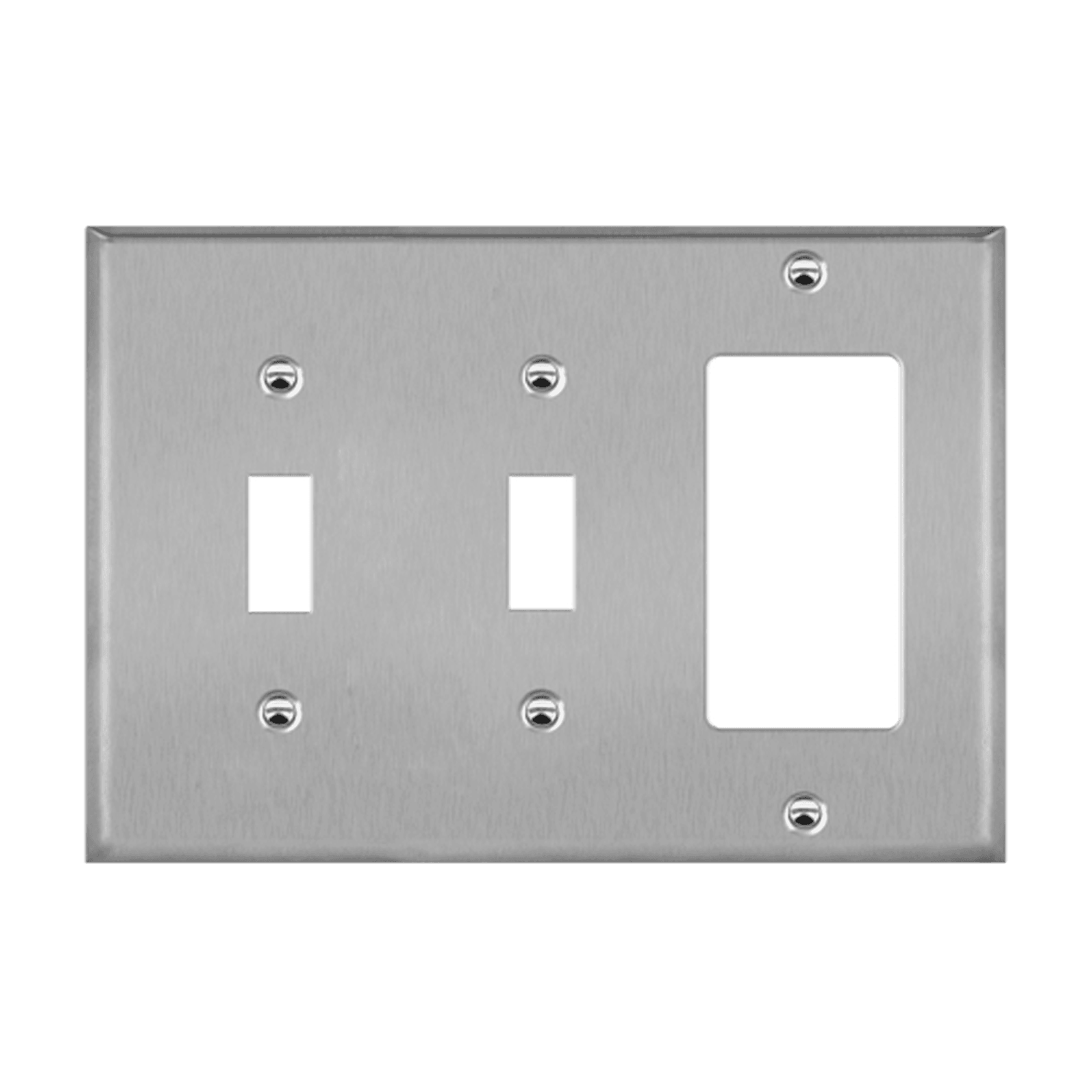 Combination Two Toggles and Decorator/GFCI Three-Gang Metal Wall Plate - Silver