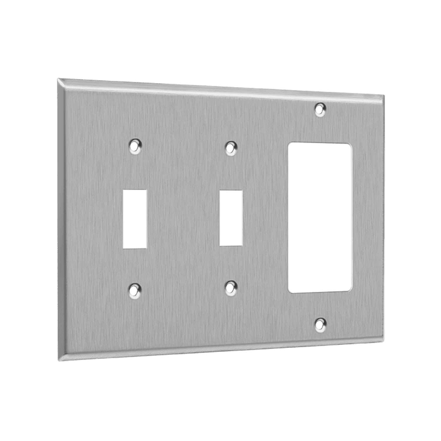 Combination Two Toggles and Decorator/GFCI Three-Gang Metal Wall Plate - Silver view 2