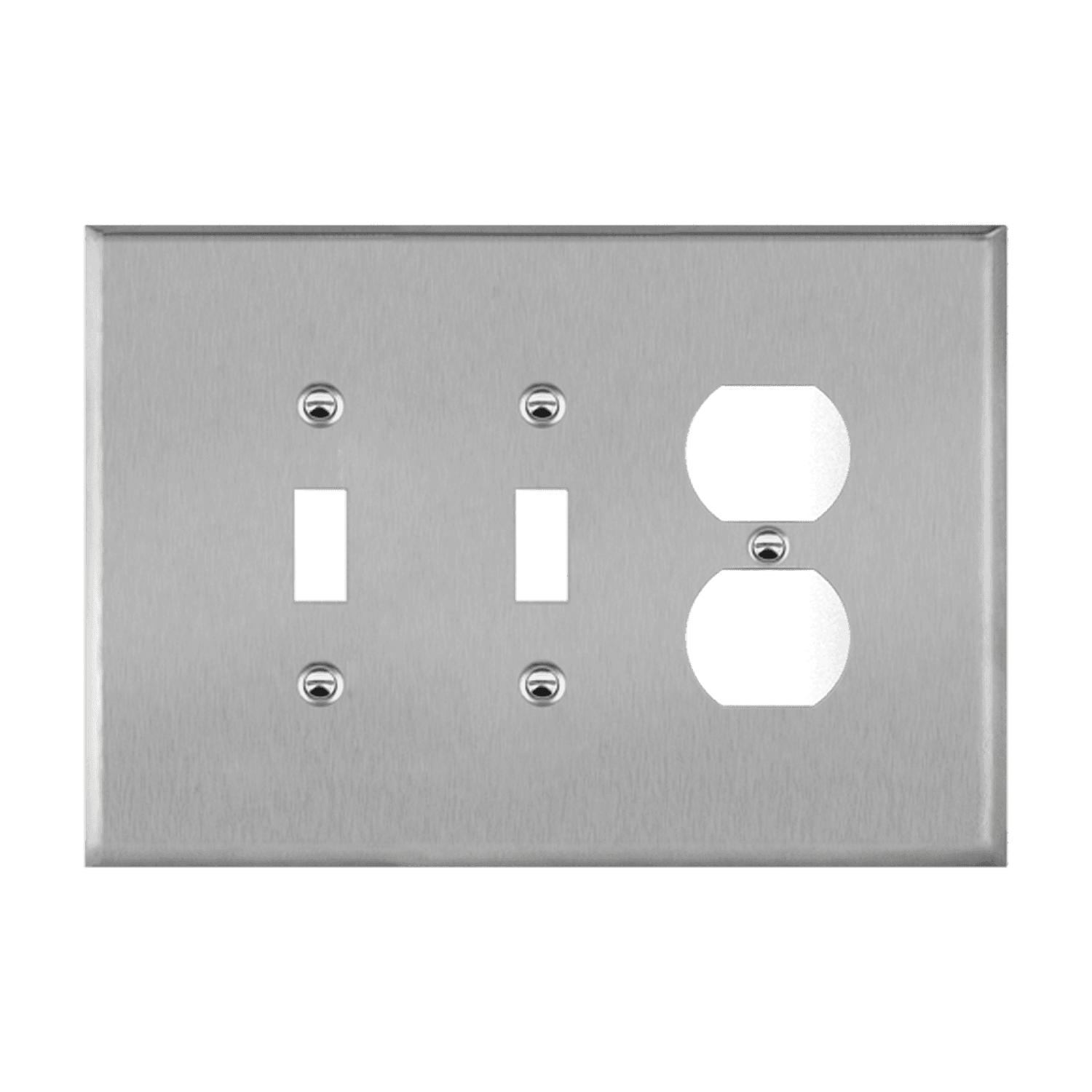 Combination Two Toggles and Duplex Receptacle Three-Gang Metal Wall Plate, Oversize - Silver