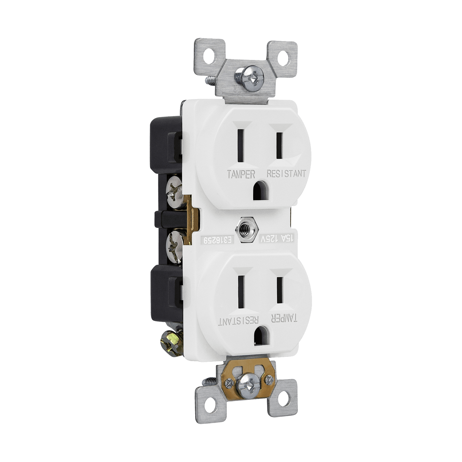 Commercial Grade 15A Tamper-Resistant Duplex Receptacle, 5-15R - White view 2