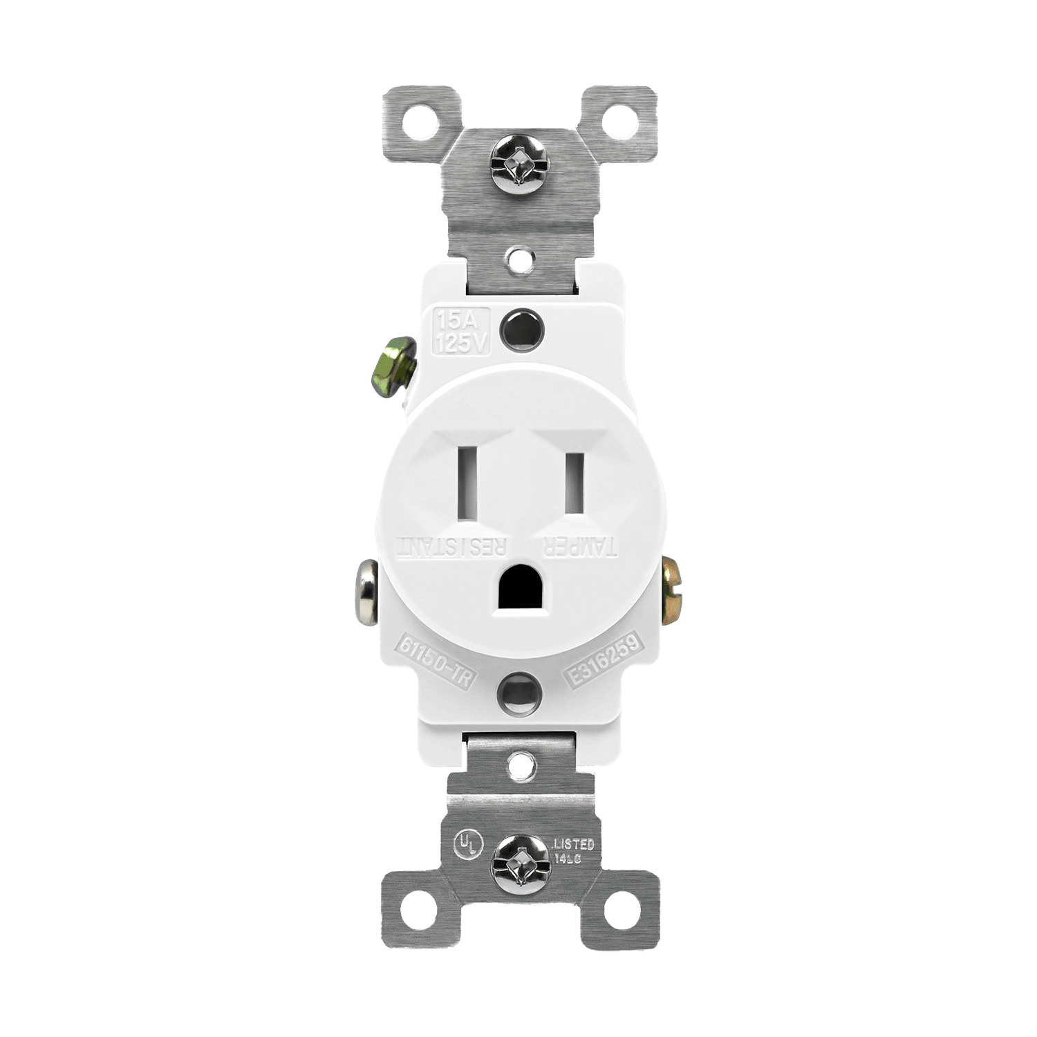 Commercial Grade 15A Tamper-Resistant Single Receptacle - White