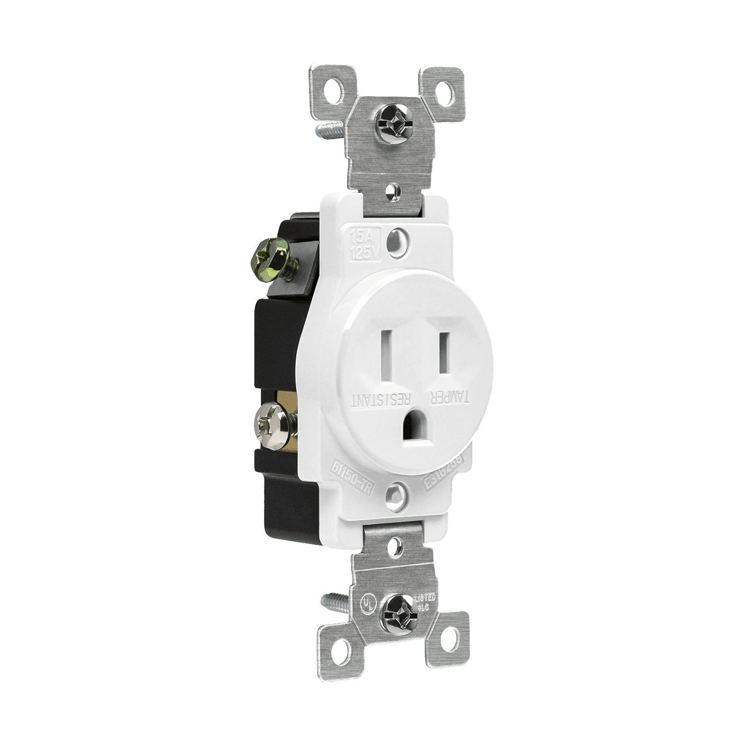 Commercial Grade 15A Tamper-Resistant Single Receptacle - White view 2