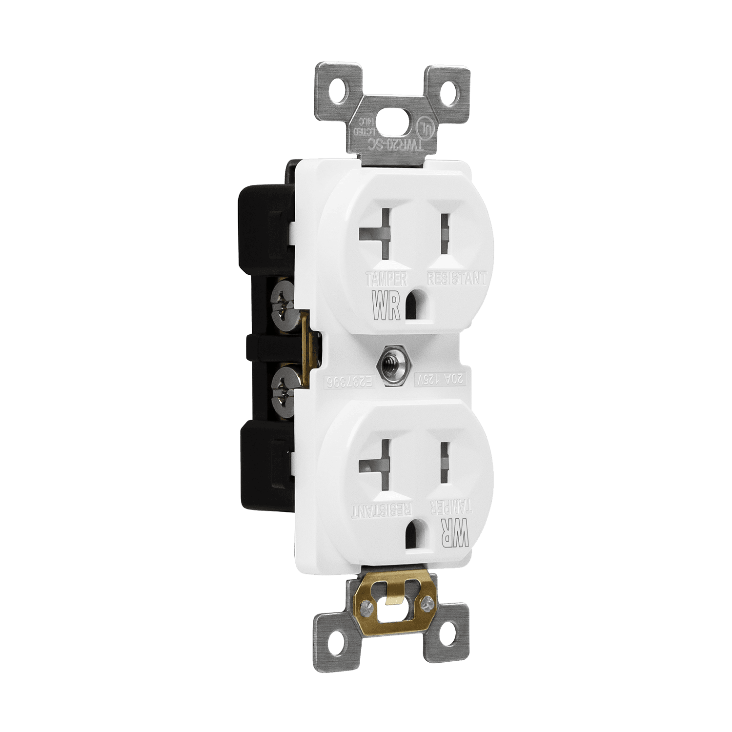 Commercial Grade 20A Tamper and Weather Resistant Duplex Receptacle, 5-20R - White view 2