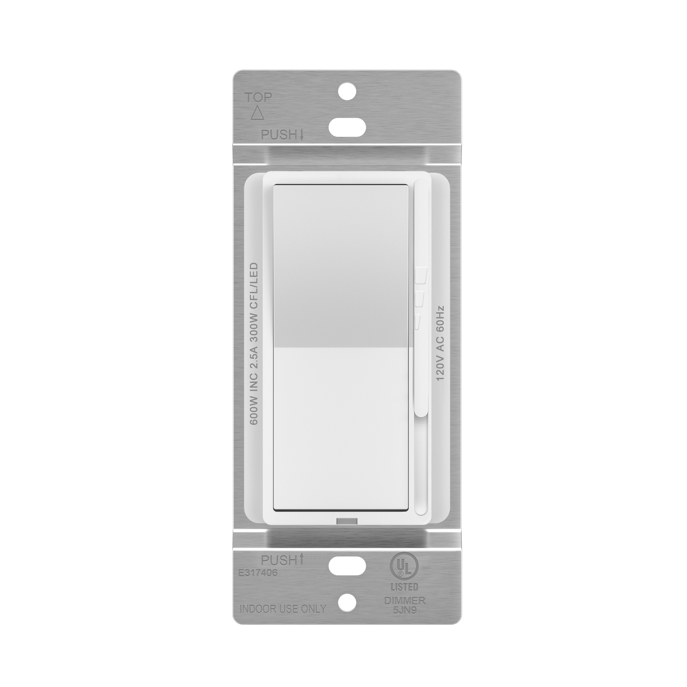 Dimmer for CFL/LED Lights, Incandescent/Halogen, Single Pole or Three Way - White