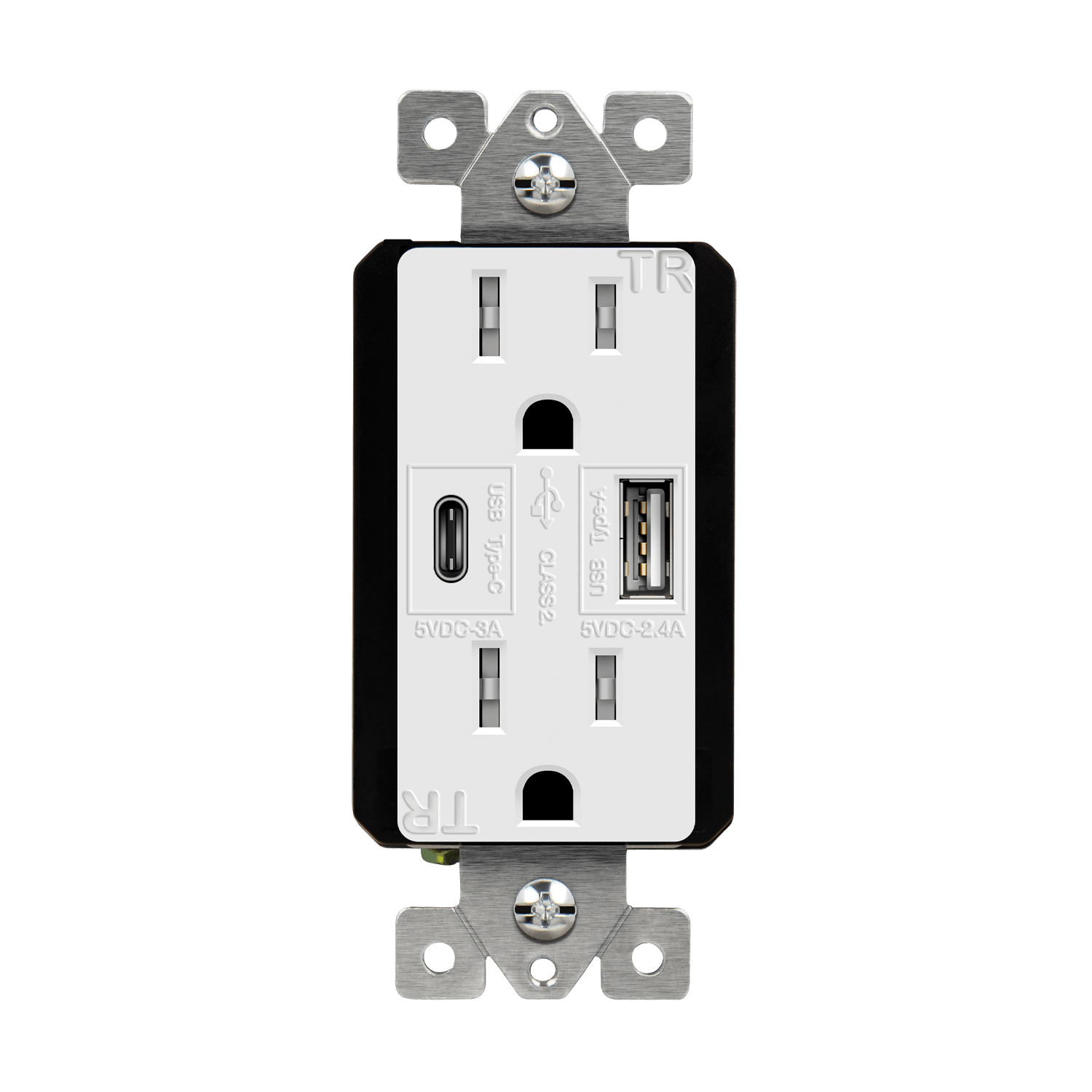 USB Wall Outlet, USB-C and USB-A, 5.8amps, Tamper-Resistant 15A Duplex Receptacles - White