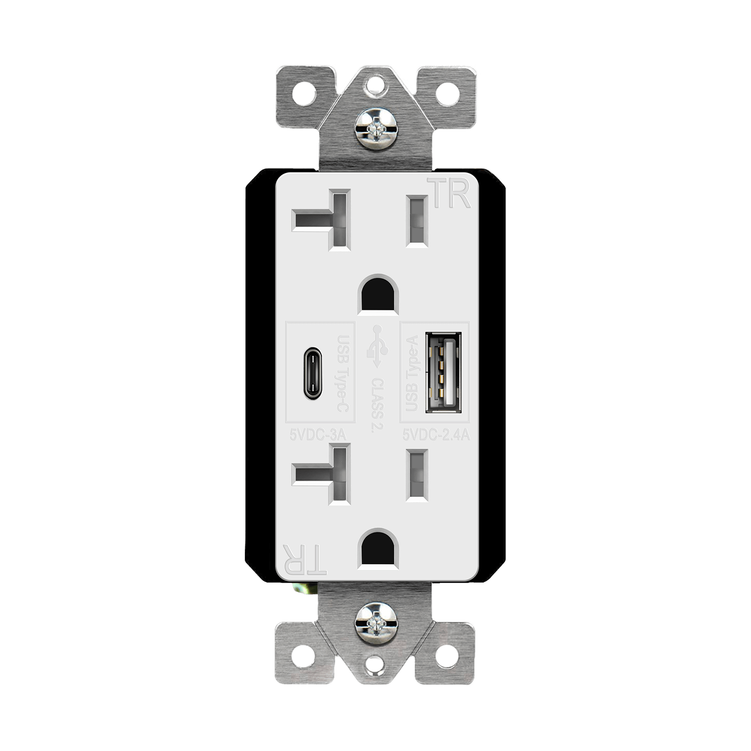USB Wall Outlet, USB-C and USB-A, 5.8amps, Tamper-Resistant 20A Duplex Receptacles - White
