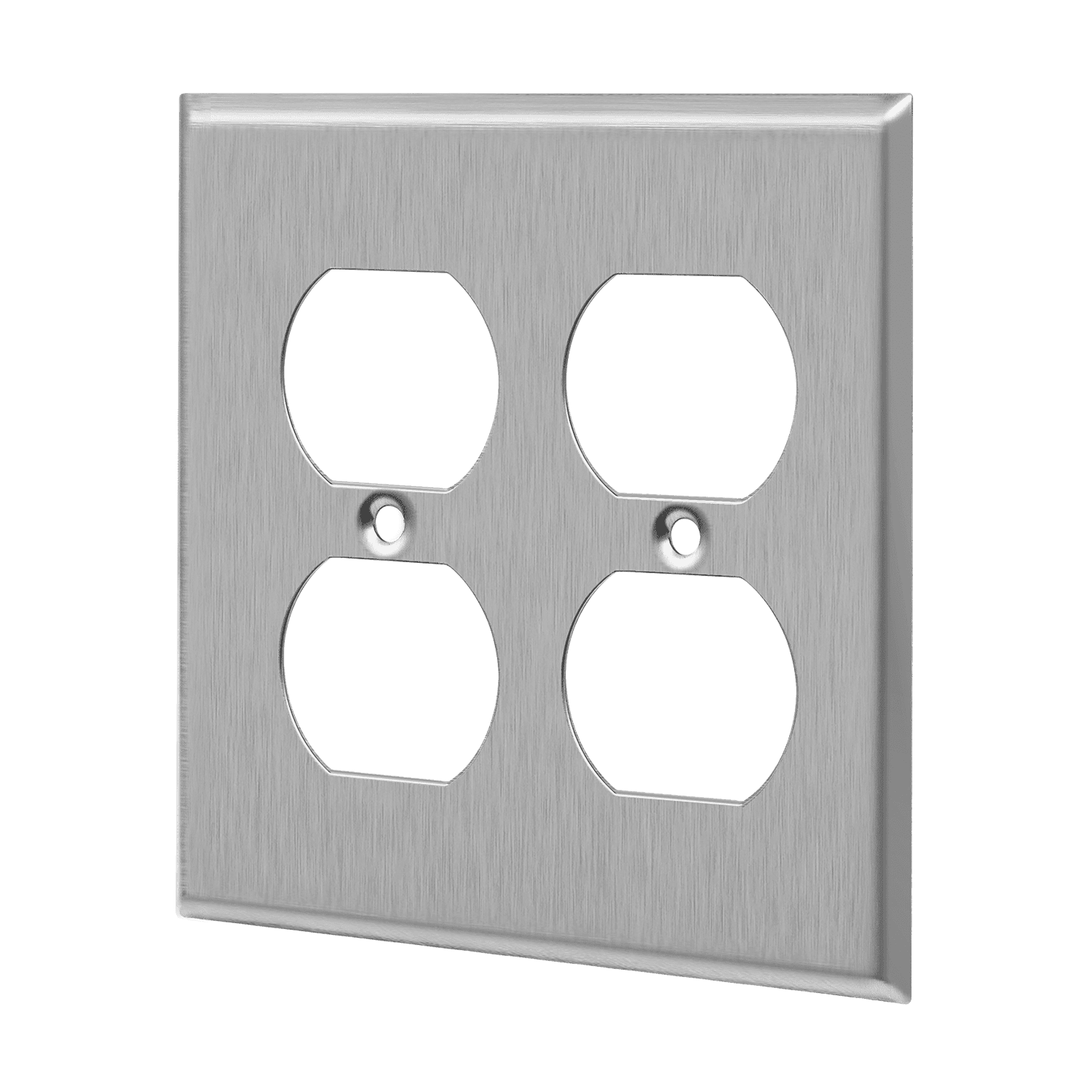 Duplex Receptacle Two-Gang Metal Wall Plate, Mid-Size - Silver view 2