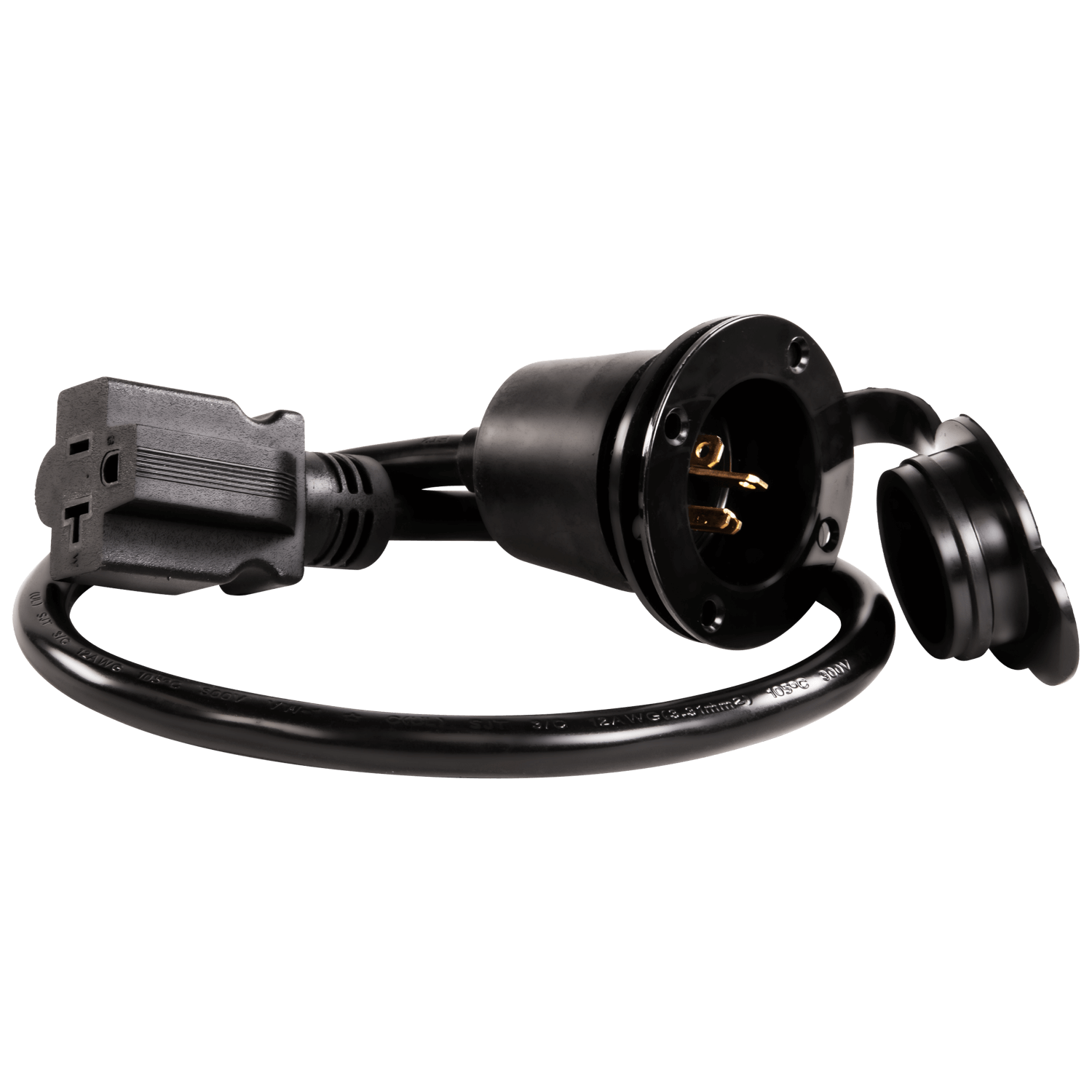 Flanged Inlet 22 Inch Extension Cord 20Amp NEMA 5-20P - Black