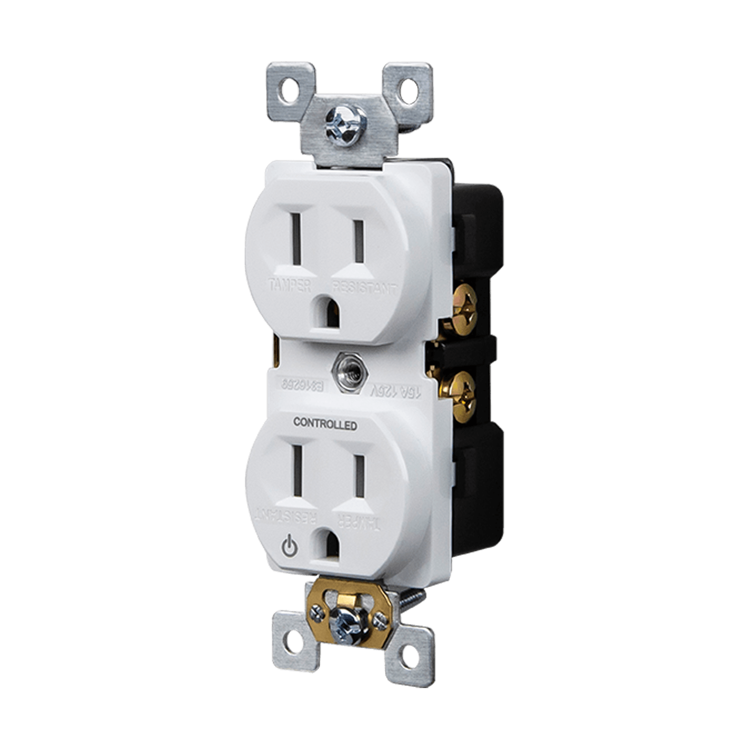 Half Controlled 15A Tamper-Resistant Duplex Style Plug Load Receptacle, 5-15R - White view 2