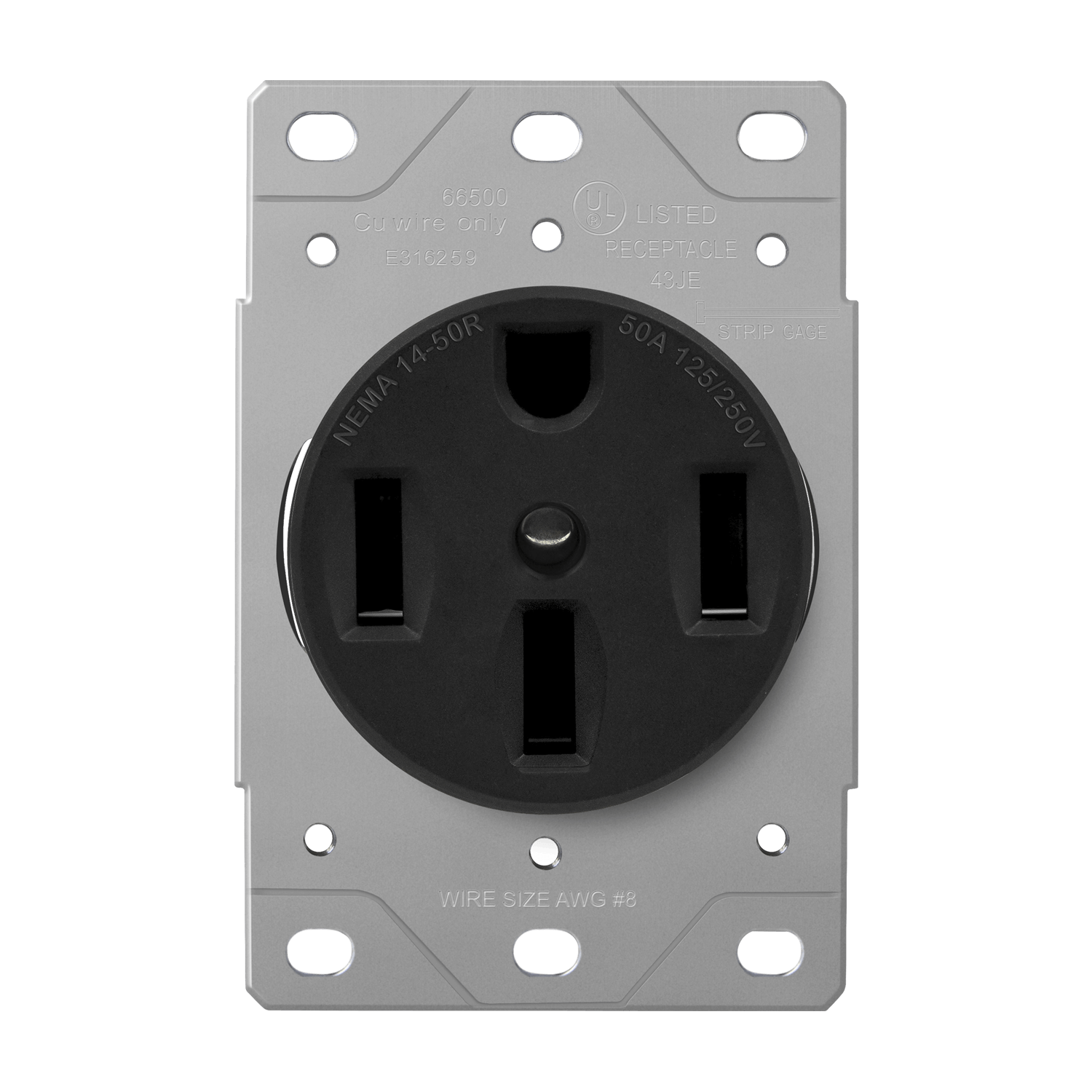 50A EV Charger Receptacle, Heavy Duty, 14-50R - Black