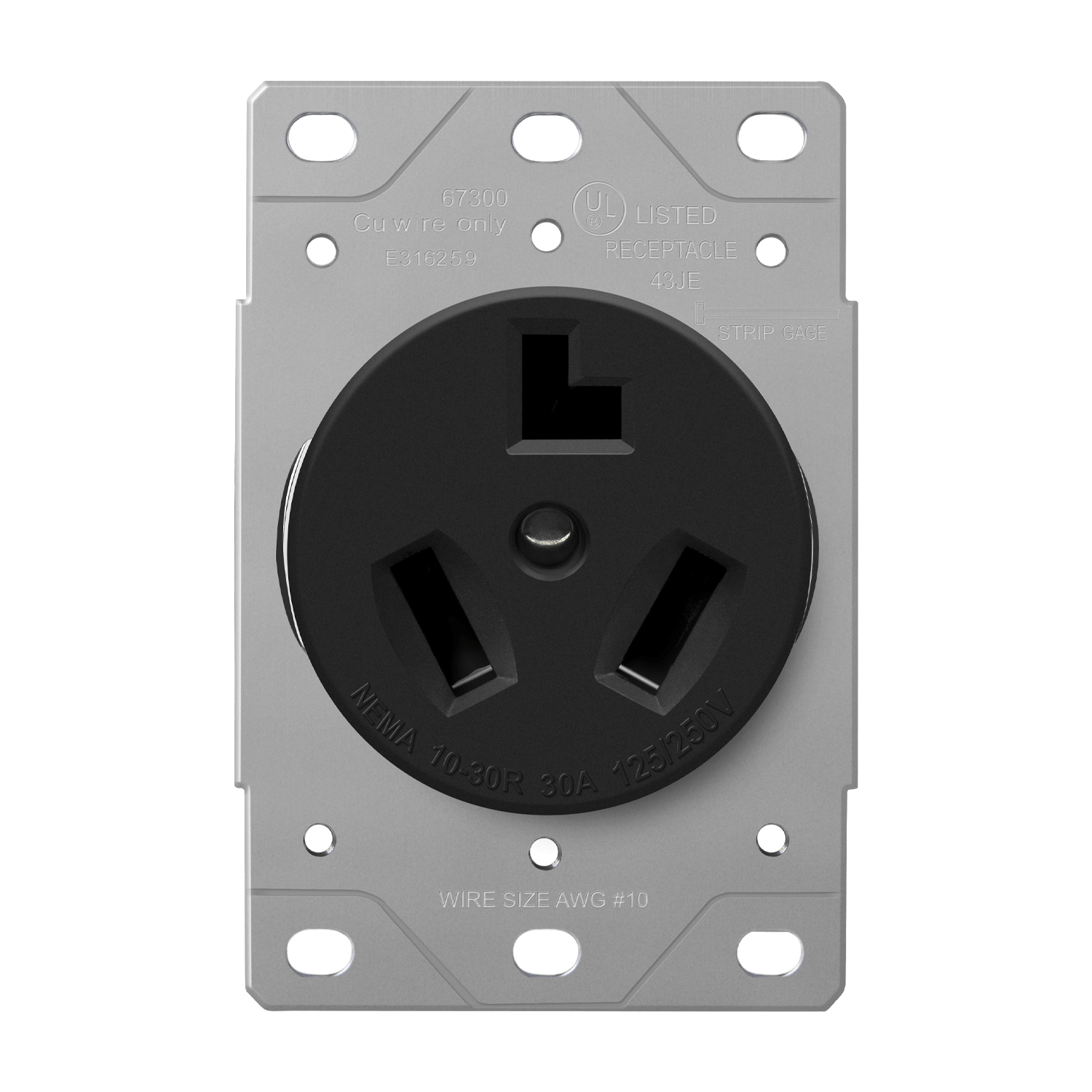 Industrial Grade Flush Mount Receptacle, 30A, 10-30R - Black